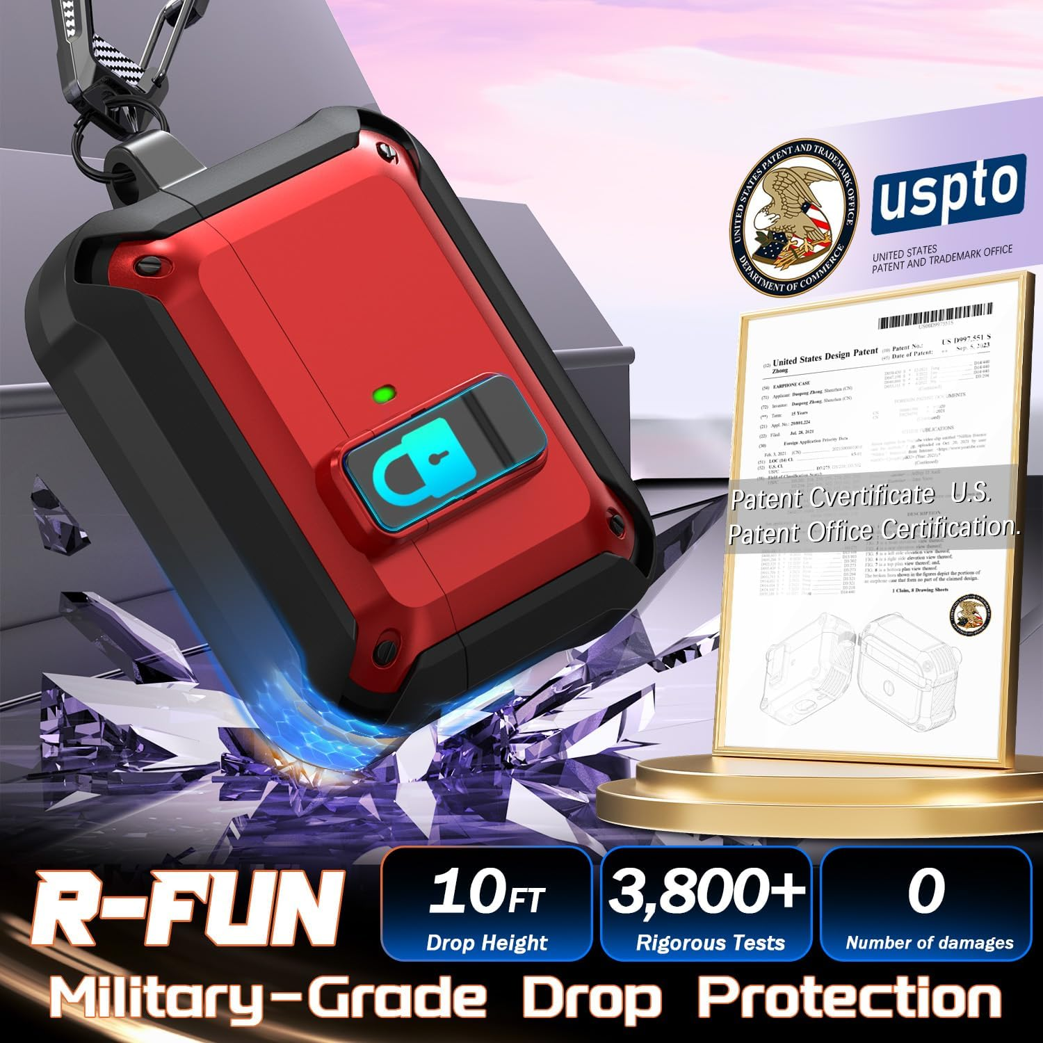 R-Fun for Airpods Pro 3 Case (2025) Cover with Cleaning Kit, Military-Grade Heavy-Duty Drop-Resistant with Auto Pop-Up Lid for Airpods Pro 3Rd Generation 2025 USB-C Charging Case, Red image number 3