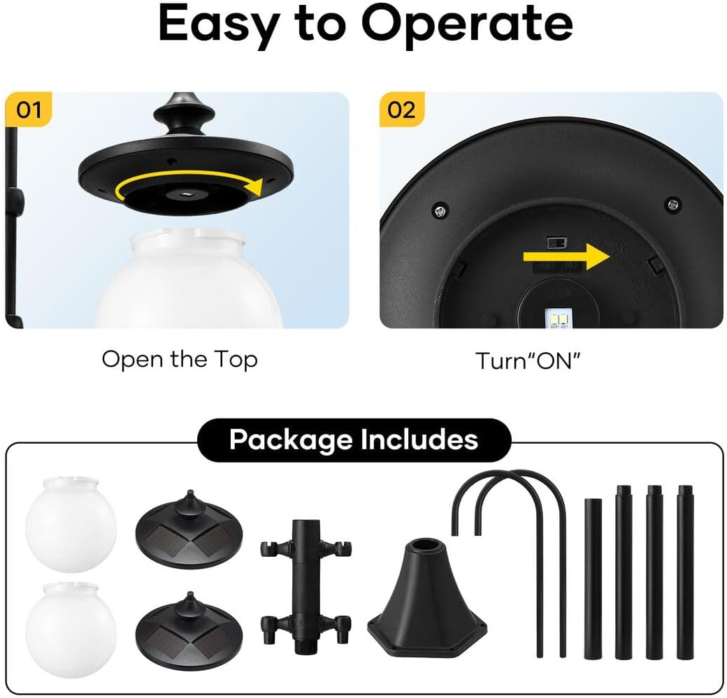 182Cm Solar Outdoor Post Light, IP44 Waterproof Heavy-Duty Aluminum Pole Lights with 2Pcs Globe Shade for Street Garden Pathway Security Pole Lamp Yard Driveway Patio image number 1