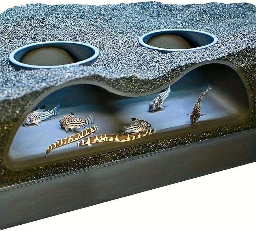 Limcryspp 2-Piece Aquarium Cave Shelter, Double-Hole Underground Tunnel Decoration, Natural Rock Shape, Suitable for Fish Breeding, Shrimp and Gravel Landscaping (White) - White image number 2