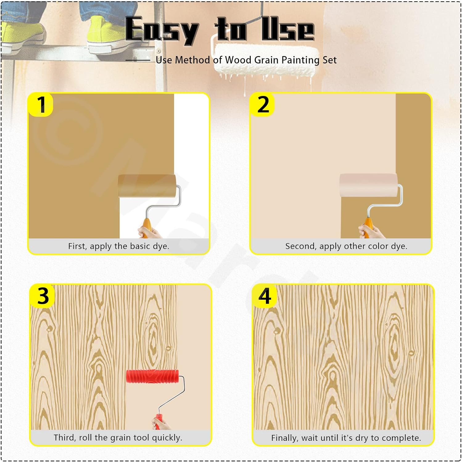 Wood Graining Painting Tool Set MS16 MS21 Rubber Empaistic Grain Pattern Roller Painter with Handle, Art Wallpaper Imitation Wood Texture Graining Tool for DIY Wall Room Decoration image number 5