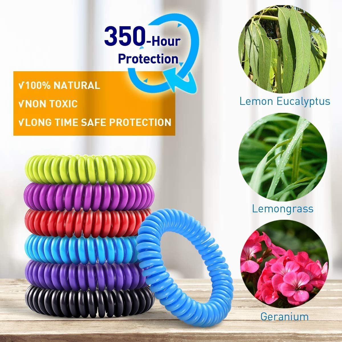 20 Packmosquito Repellent Bracelets with 4 Patches - Waterproof Wrist Bands for Kids & Adults, DEET Free, Natural and Waterproof Band image number 3