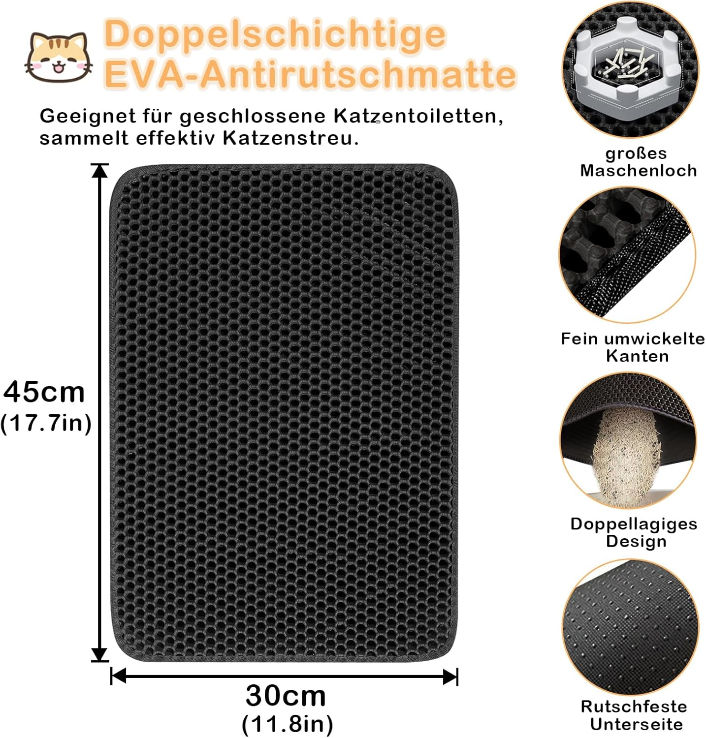 Phantasy Cat Litter Tray Mat, 30 X 45 Cm, Black Cat Litter Mat, Honeycomb Design Mat, Waterproof Double Layer Design, Honeycomb Mat, Cat Litter Tray Mat image number 2