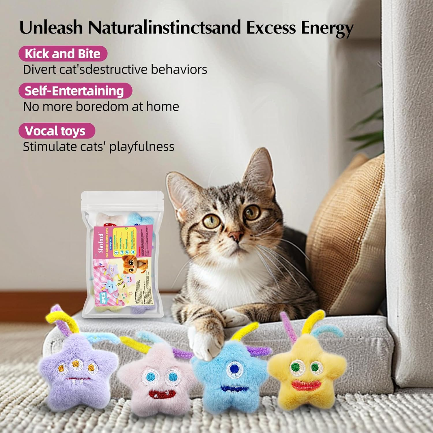 Interactive Sound Cat Chew Toys Indoor Teasing with Catnip to Stimulate Interest (4Pcs) image number 5