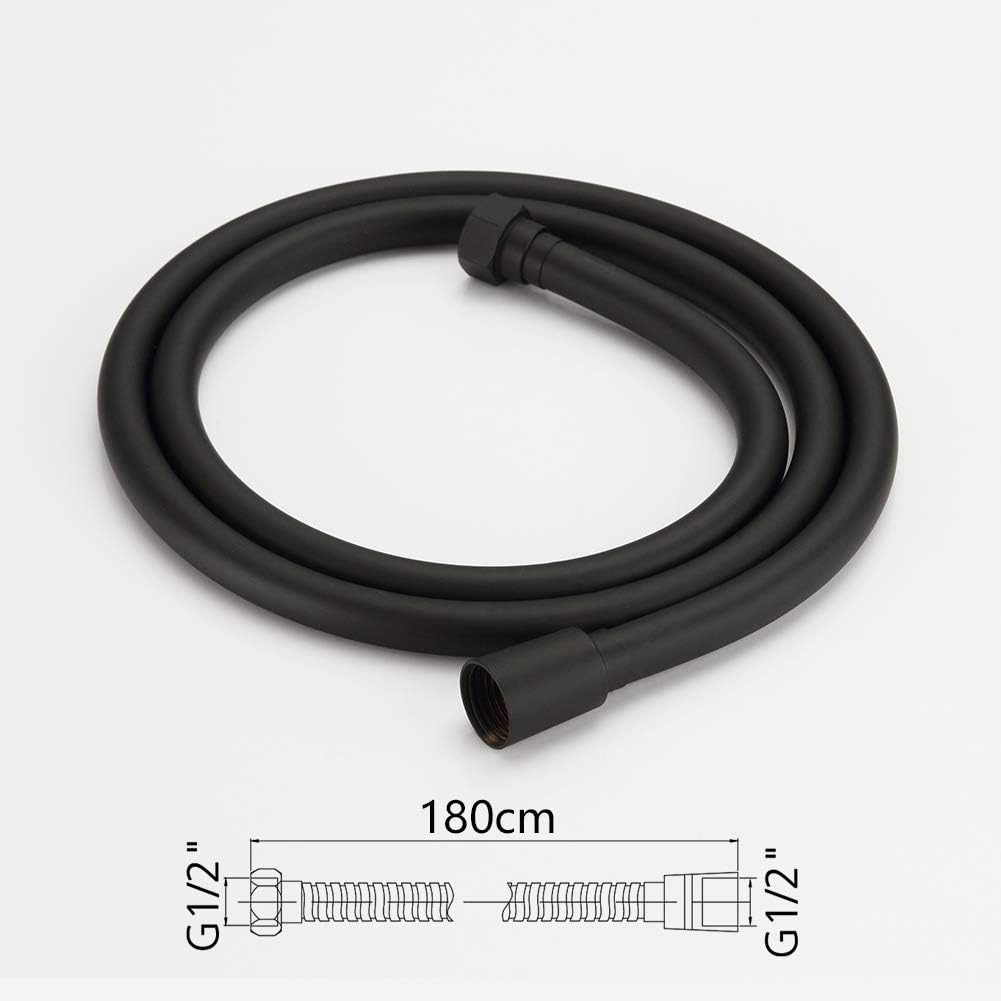 GRIFEMA G852B-18 PVC Smooth Black Universal Shower Hose 1.8M, Replacement Shower Pipe with Brass Connections, Flexible Anti-Twist