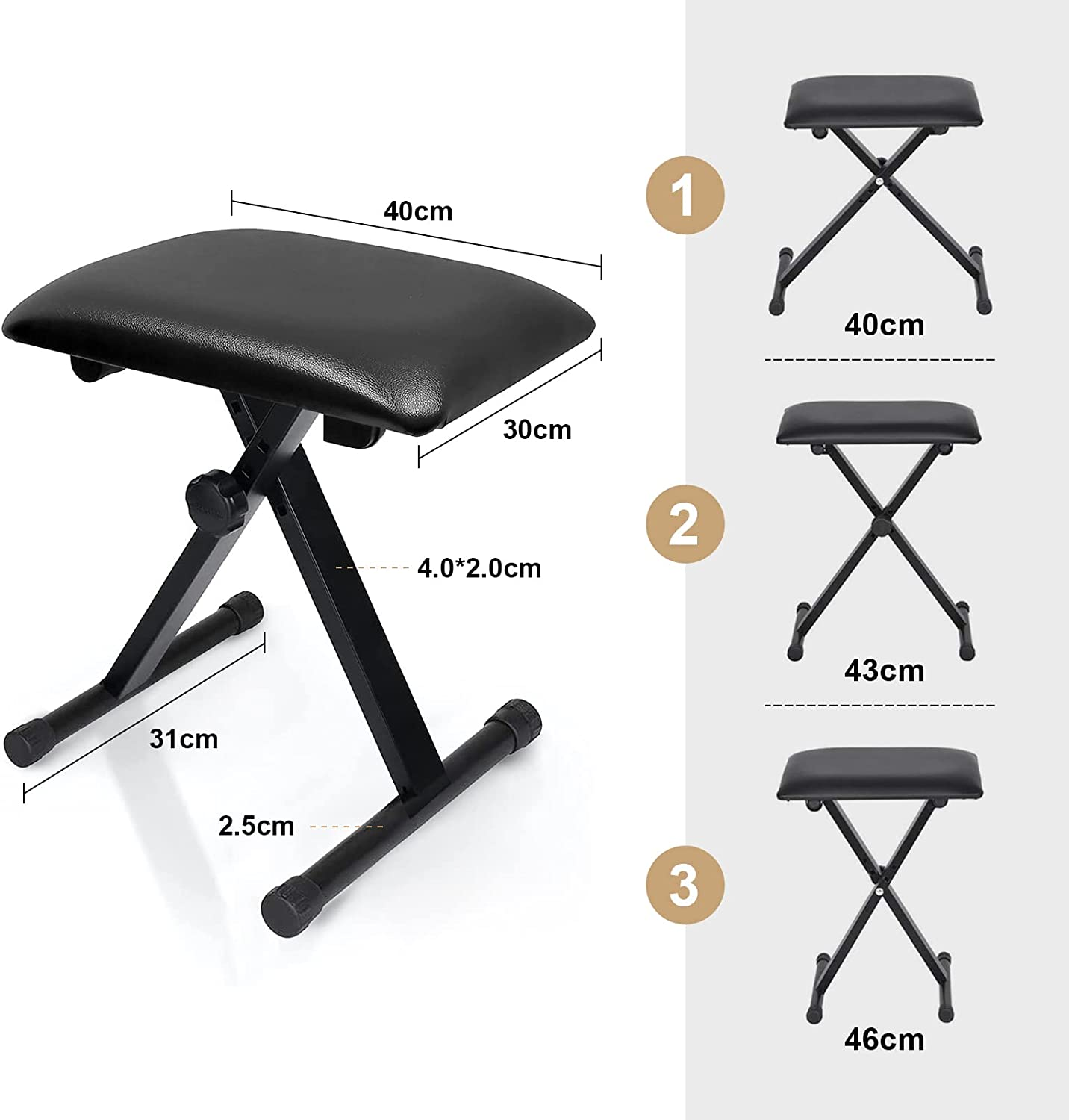 Piano Keyboard Stand Double Braced Adjustable X Style Digital Piano Stand with Locking Straps (Fits 54-88 Key Electric Pianos) - Stand  Bench image number 4