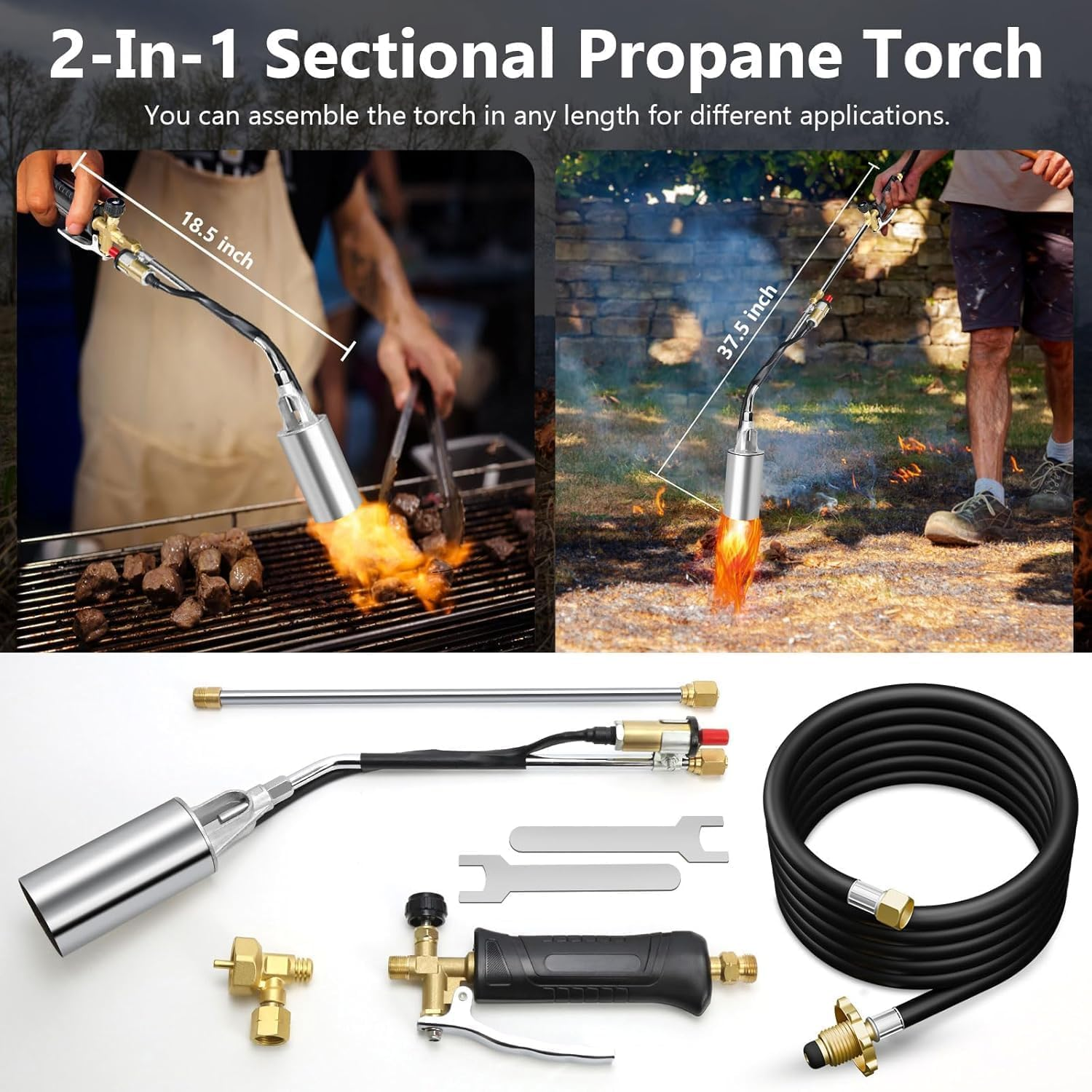 Propane Torch Weed Burner, 1,800,000 BTU Propane Gas Blow Torch Head Weed Torch with 10FT Hose, Flame Control, Turbo Trigger Push Button Igniter, Flamethrower for Burning Weed Roads Paint Removal image number 3