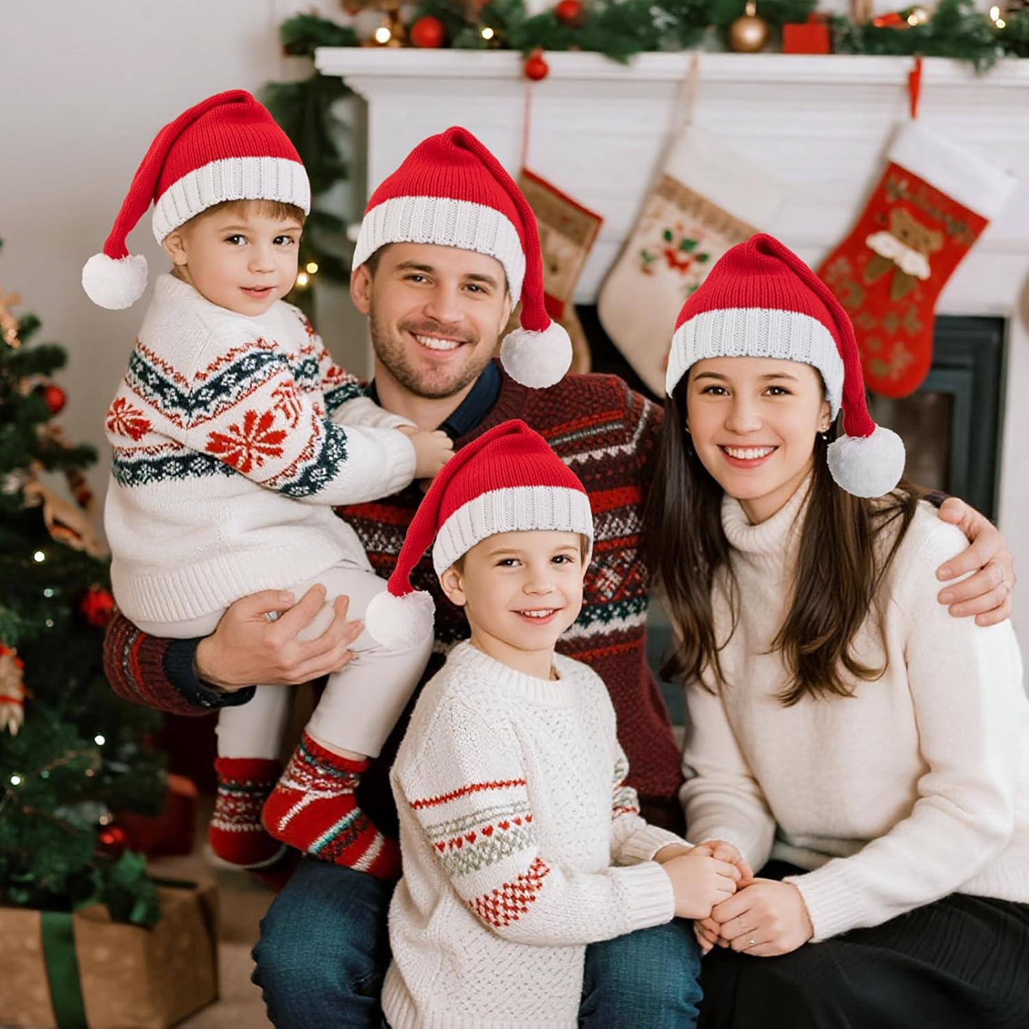 Christmas Hats Red Santa Hat Xmas Party Hat Red Knitted Beanie Hat for Adult Women Men image number 3