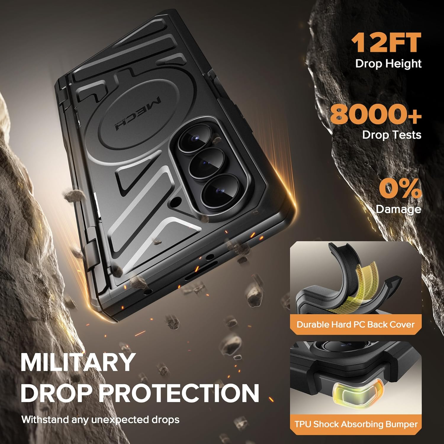 TONGATE for Galaxy Z Fold 7 Case with Privacy Screen Protector, [Compatible with Magsafe][Anti Spy] Shockproof Phone Case, Built-In Stand & Belt Clip & Hinge Cover for Samsung Z Fold 7 2025 8", Black image number 6