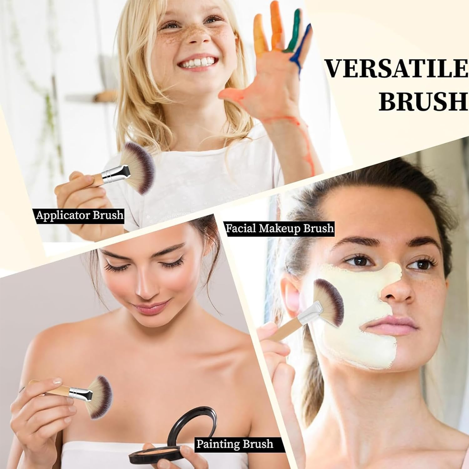 Tavvke 4 Pcs Facial Fan Brushes, Soft Bristle Face Highlighting & Blush Brush Set with Long and Short Handles for Women, Esthetician Cosmetic Tools image number 1