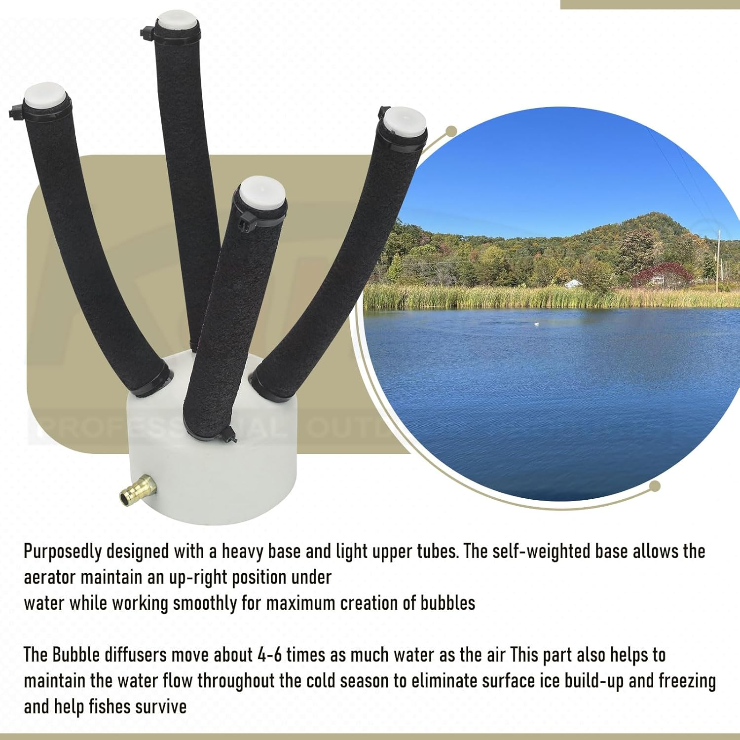 Large Diffuser for Outdoor Bubbling - High Efficiency Sinking Pond Aquatic Aerators and Deicer for Improved Filtration - Fish Part Essential for Healthy Aquatic Environment - Reduces Scum image number 3