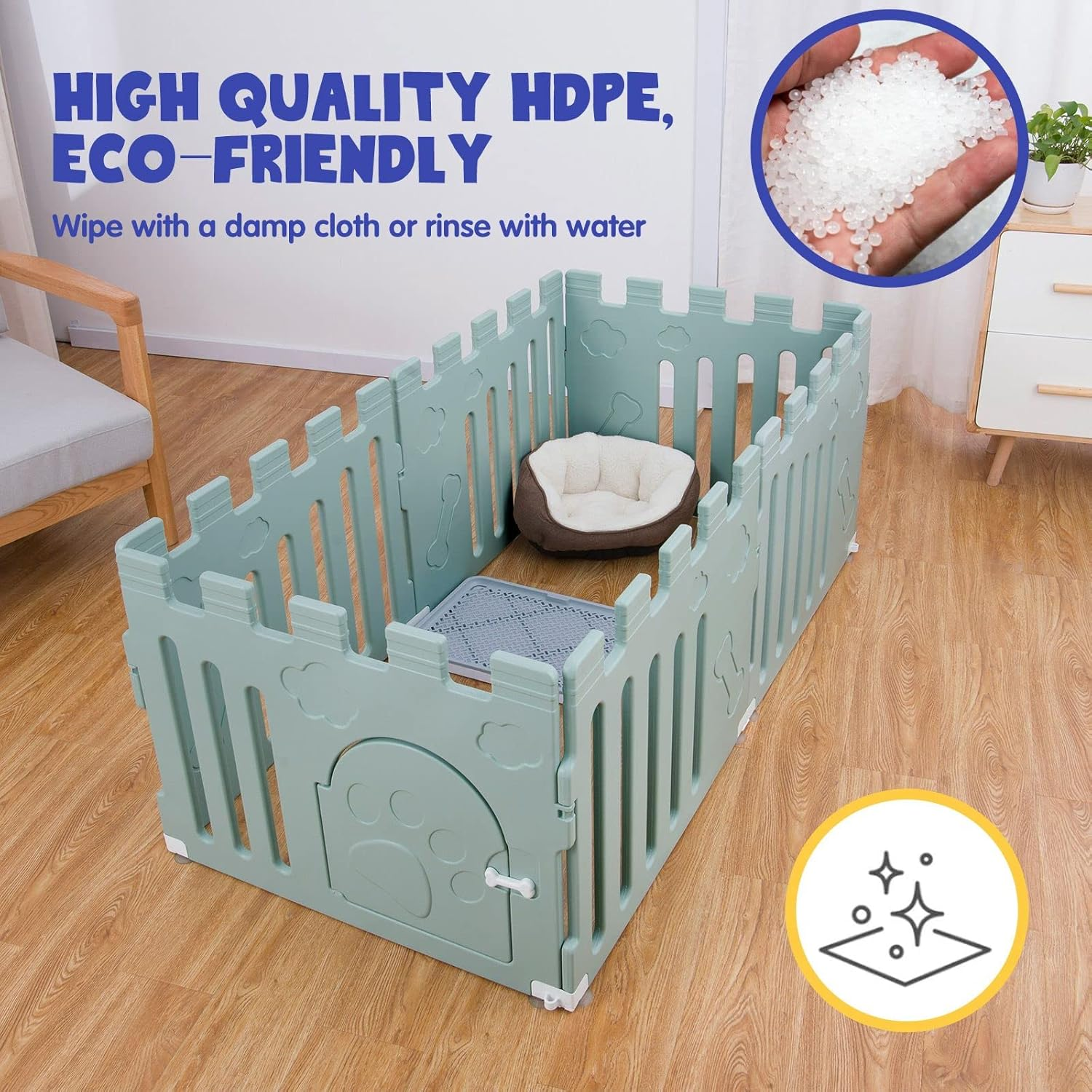 Pet Scene Whelping Box Portable Dog Crate Pet Pen Cage Puppy Cat Enclosure Playpen Exercise Indoor Outdoor Pet Kennel Plastic Green,154X78X60Cm image number 2