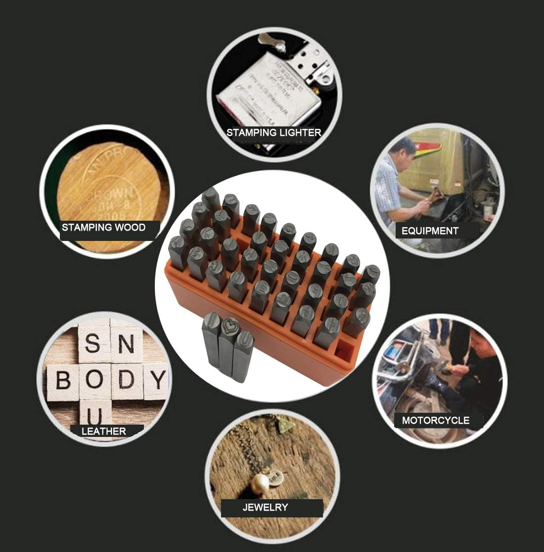 MIKMAYTOO 37-Piece Number & Capital Letter Metal Stamping Kit (A-Z & 0-9 + Love) Punch Perfect for Imprinting Metal, Plastic, Wood, Leather (3MM) image number 1