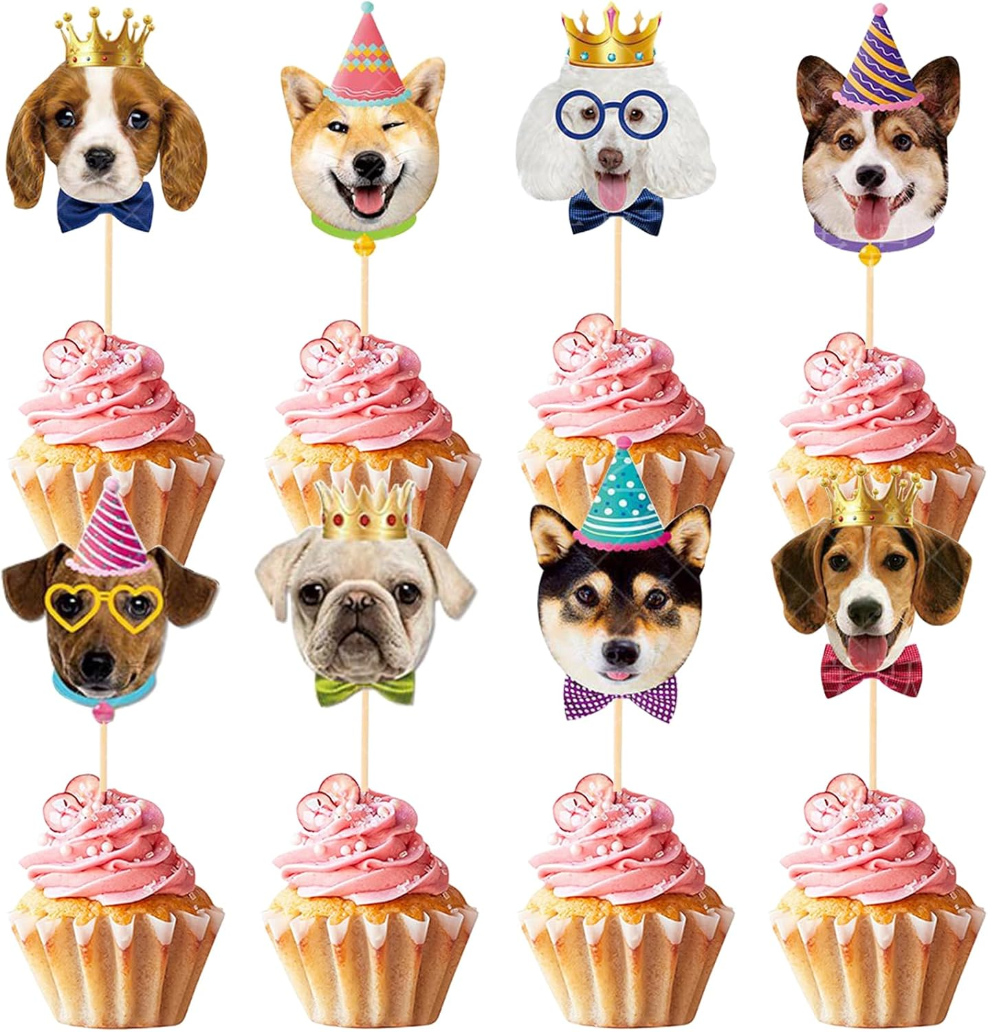 Pet Dog Cupcake Toppers, 24 PCS Pet Dog Themed Birthday Party Supplies,Baby Shower Party Decorations