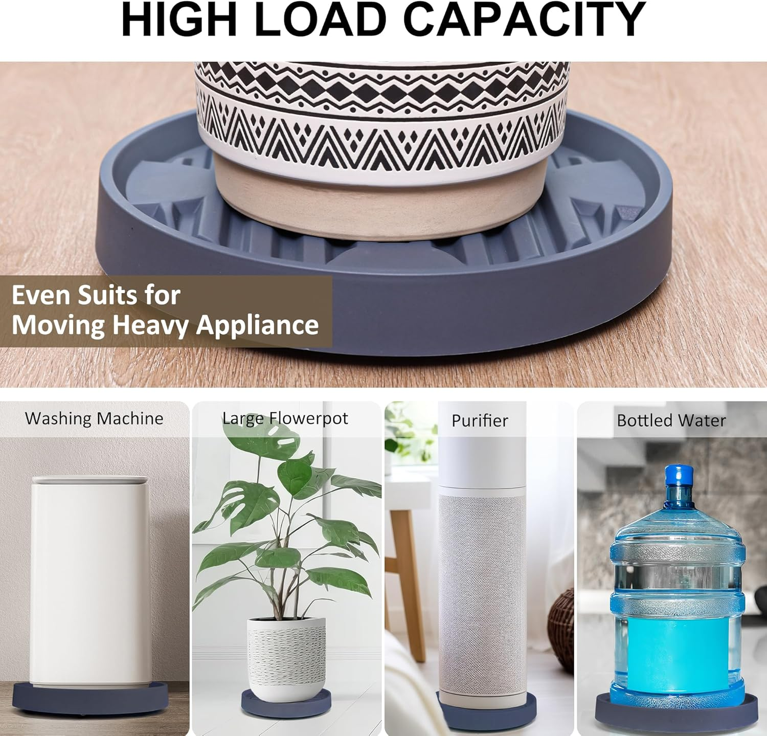 30Cm Plant Caddy with Hidden Wheels, 4 Invisible Caters, Rolling Plants Stand with Wheel Dolly, Wheeled Planter Roller Base, Indoor Pots Holder Tray Plants Pallet, Dark Blue-Grey, 2Pack