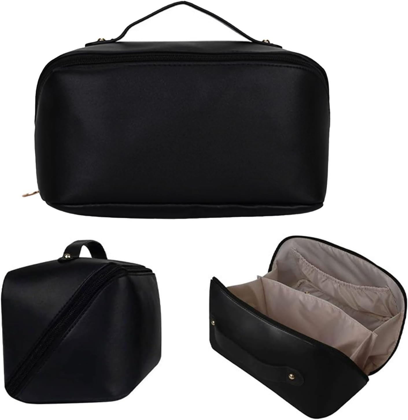 Yxvyxymyxxg​ Large Cosmetic Bag Travel Organizer - Waterproof PU Makeup Case with Multiple Compartments & Handle, Zipper Toiletry Bag for Women, Girls image number 3