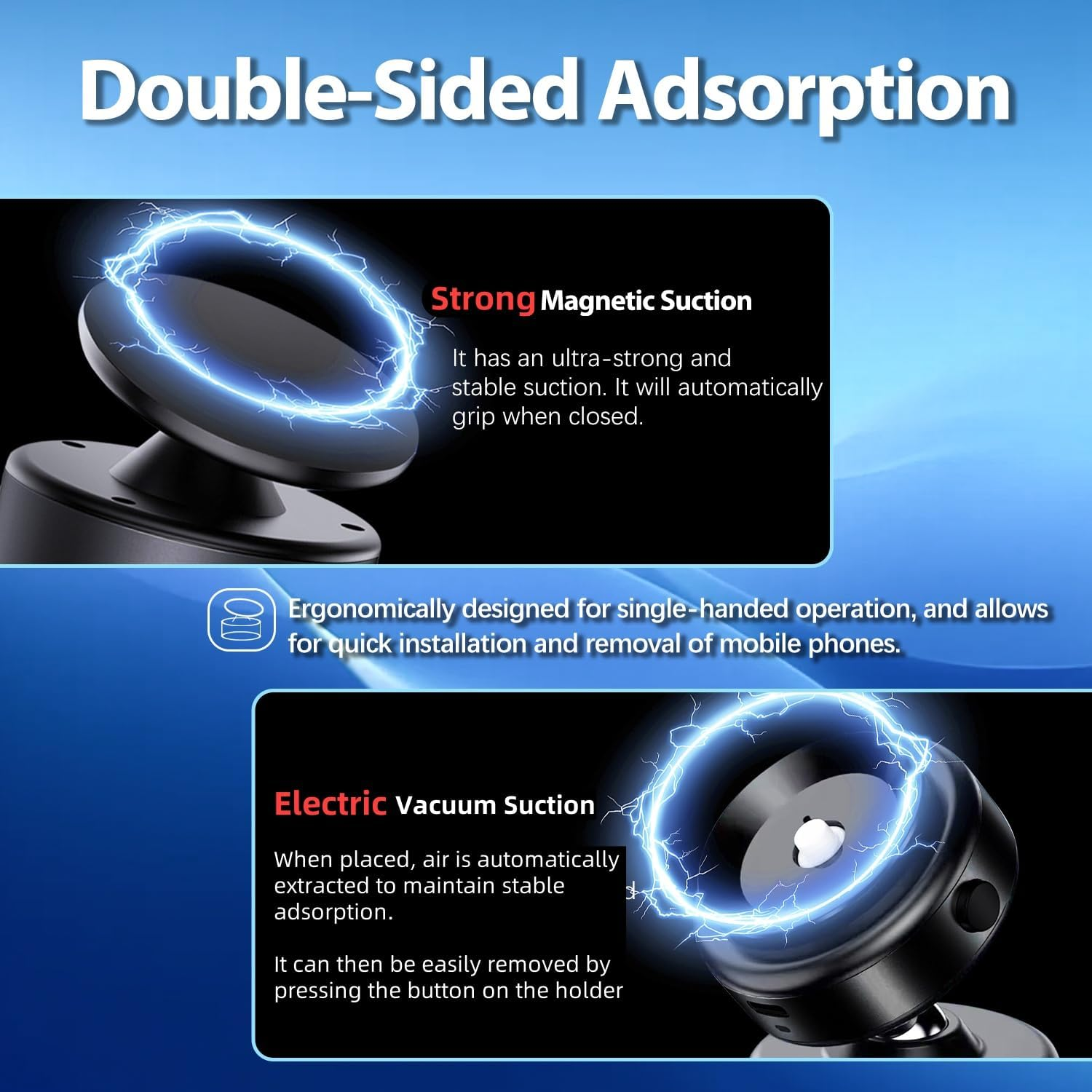 Xkimos 360&deg; Rotating Vacuum Magnetic Phone Holder, Double-Sided Strong Adsorption Car Phone Holder Charger, Hands-Free Magnetic Car Phone Holder for All Phones, Can Absorb All Smooth Surfaces (Black) - Silver image number 7