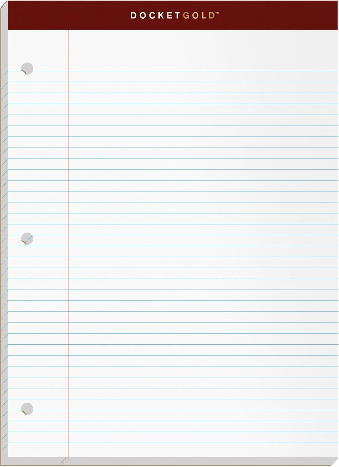 TOPS Double Docket Gold Writing Tablet, 8-1/2 X 11-3/4 Inches, Perforated, 3-Hole Punched, White, Narrow Rule, 100 Sheets per Pad, 2 Pads per Pack (99706) image number 6