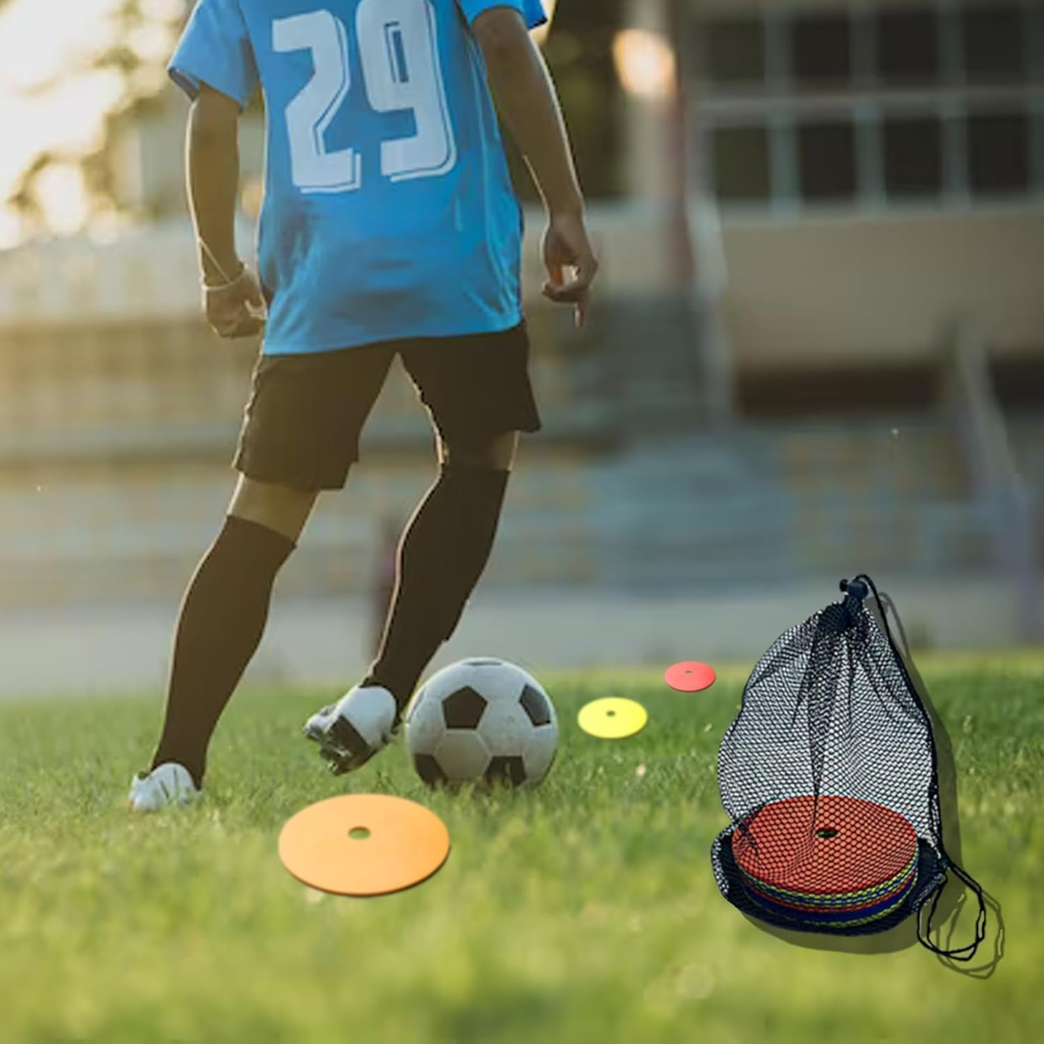 10 Pcs Flat Soccer Cones for Sports,Spot Markers Disc with Net Bag,Enhance Your Soccer Skills with These Flat Cones and Agility Cones for Drills and Workouts,For Training Football,Motorcycle Practice image number 1