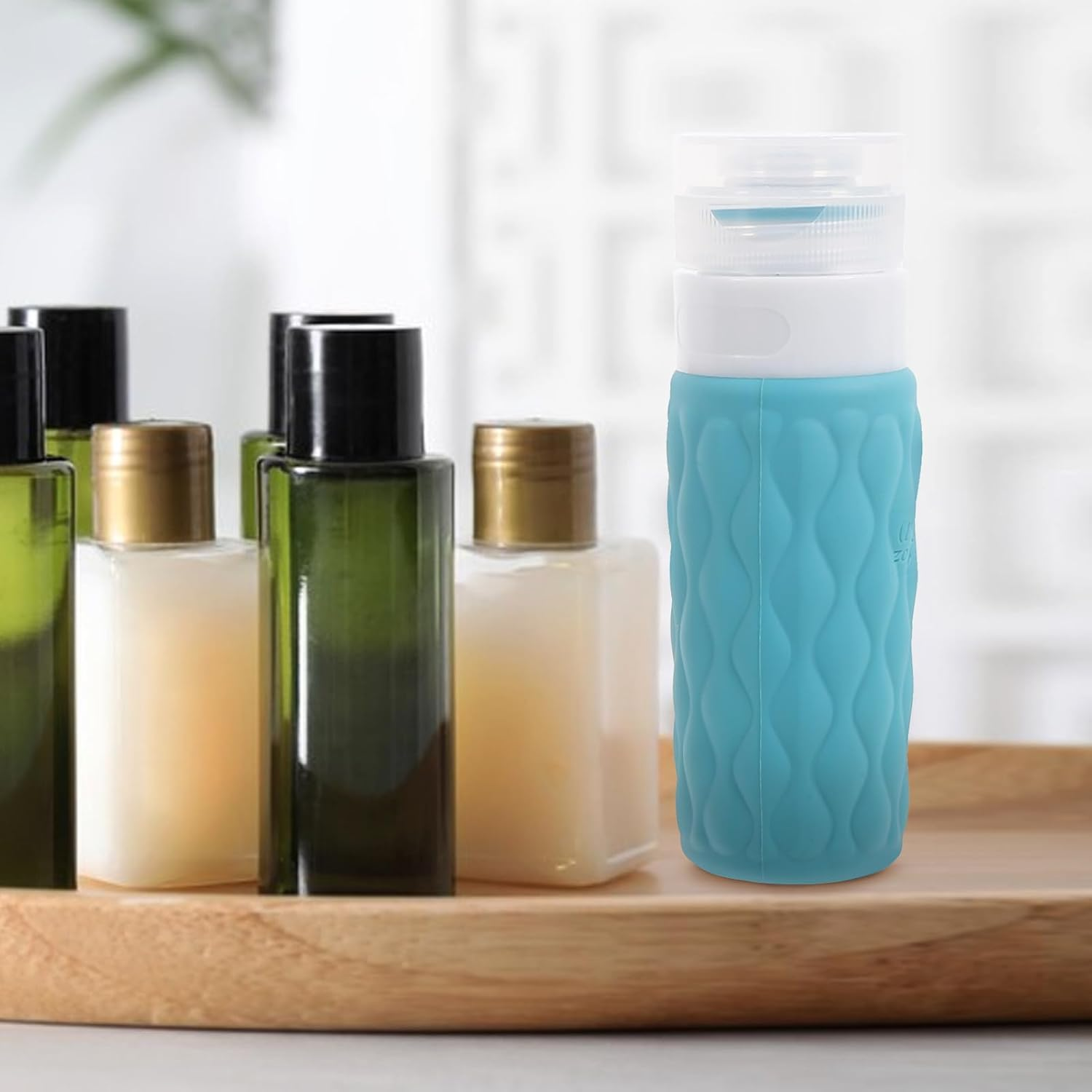 TEHAUX 5Pcs 100Ml Silicone Travel Bottles Set with Pouch, Refillable Shampoo and Conditioner Containers, Leakproof Bathroom Liquid Soap Dispensers for Travel Toiletries