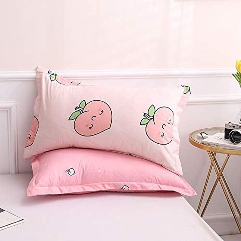 Erosebridal Cartoon Duvet Cover Set Full Pink Peach Bedding Kid Kawaii Girl Lovely Comforter Cute Fruits Quilt Tropical Plant Reversible Soft Bedspread Room Decor image number 4