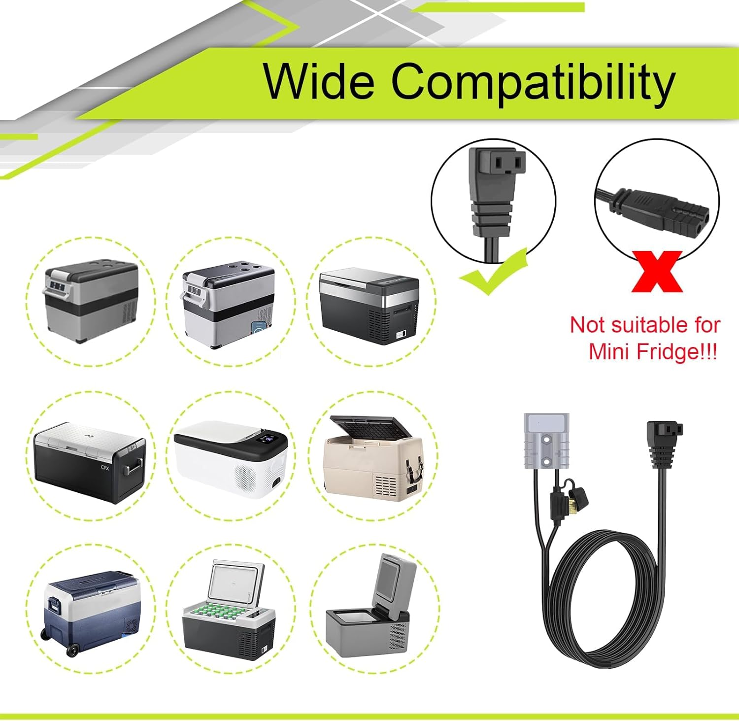 Anderson 50A Plug to Power Cord Cable for 12 Volt Refrigerator 12V Fridge Freezers RV Refrigerator Portable Refrigerator Portable Freezer Compressor Electric Cooler 1Pcs