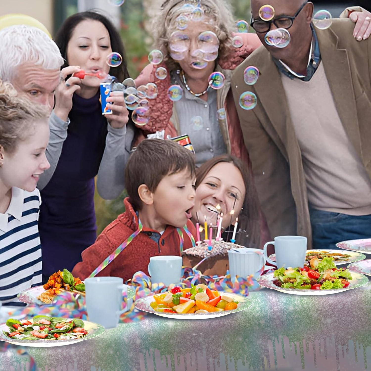 Diamond Birthday Party Supplies,Colorful Glitter Paper Plates and Napkins Tableware with Tablecloth,For Girls Women Birthday,Serves 25 Guests image number 4