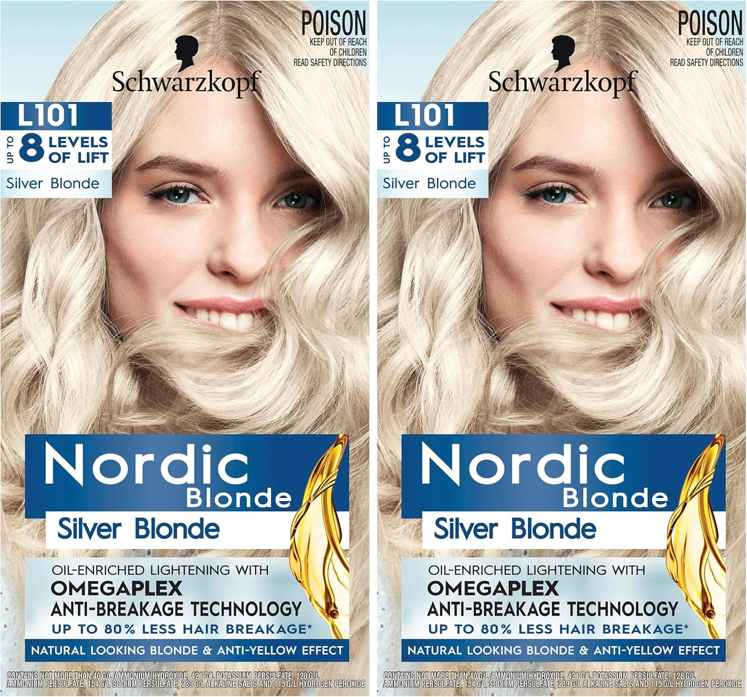 Schwarzkopf Nordic Blonde, Hair Lightener, L101 Silver Blonde (Pack of 2)