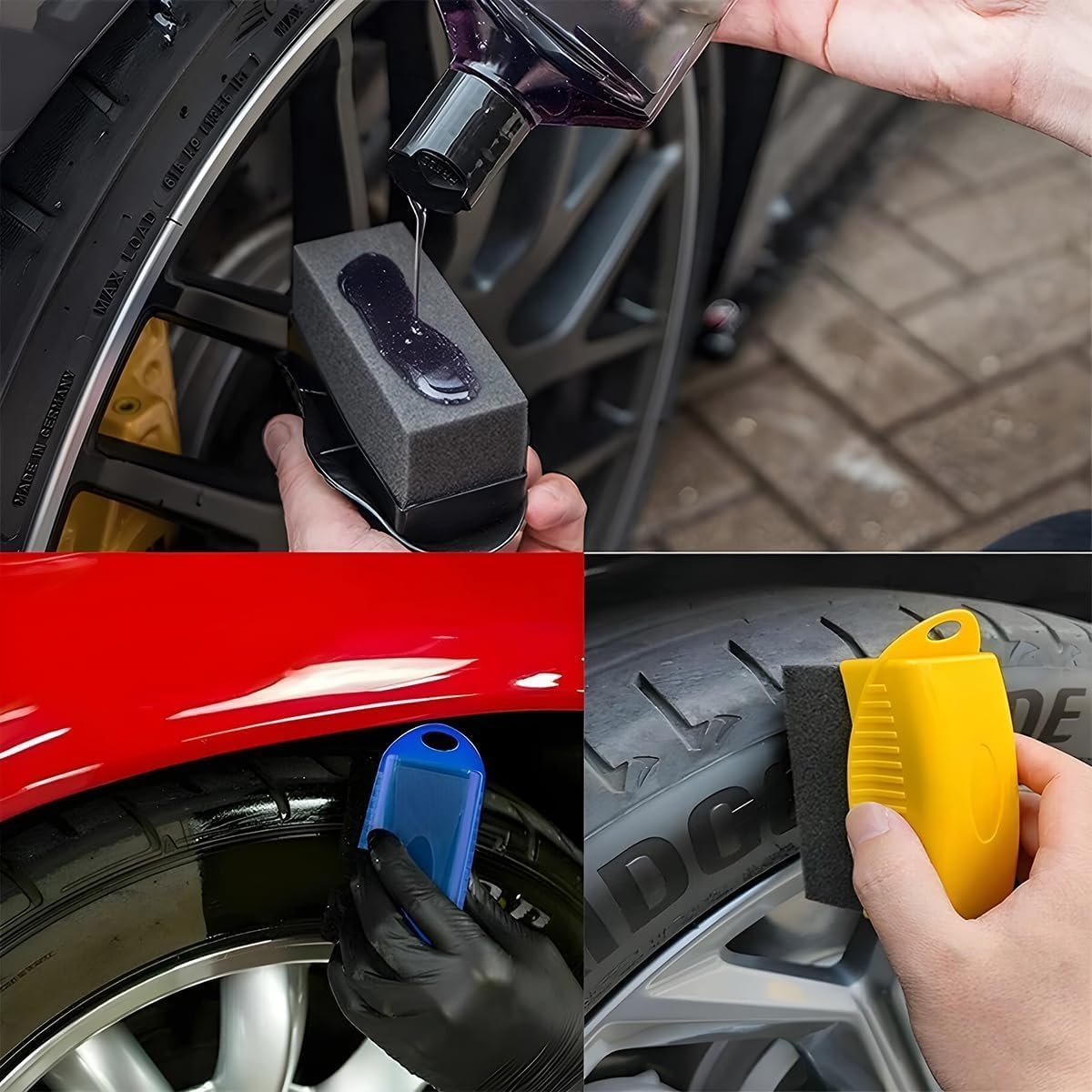 Walquicks 2Pcs Car Wheel Waxing Sponge Tire Shine Applicator, Tire Shine Sponge Pad Tire Shine Applicator, with Case Auto Tyre Cleaning Pad, for Tire Dressing Applicator Car Tire Shine Applicator