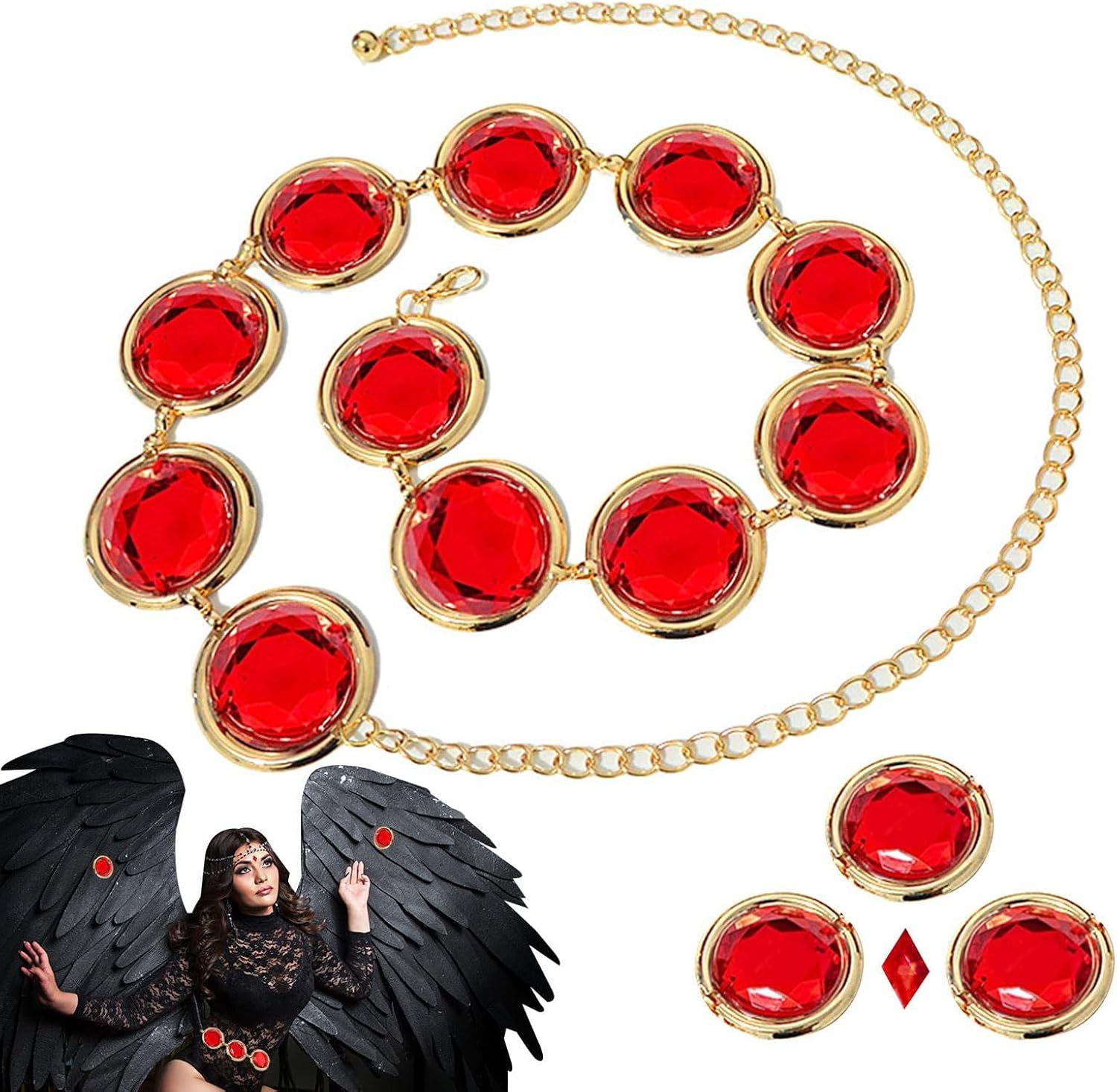 Cosplay Belt Women - Women'S Cosplay Red Waist Belt,Red Stone Chain Adjustable Costumes Props Costume Accessories image number 2