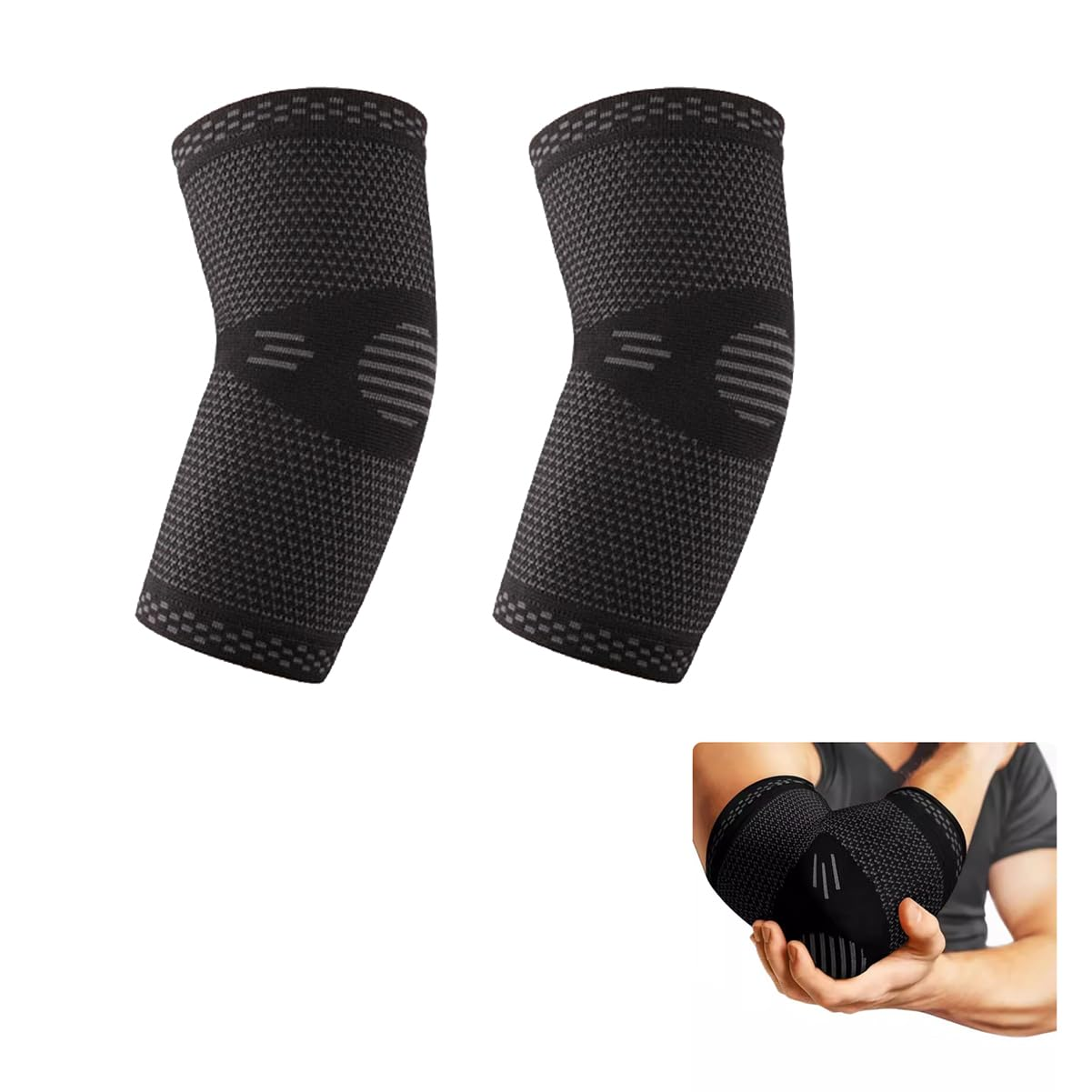 Premium Elbow Brace Compression Support (Pair), Adjustable Elbow Sleeve for Tendonitis, Tennis Elbow Brace, Golfers Elbow, Arthritis Relief, Apply to Workouts, Weightlifting, and Daily Use image number 3