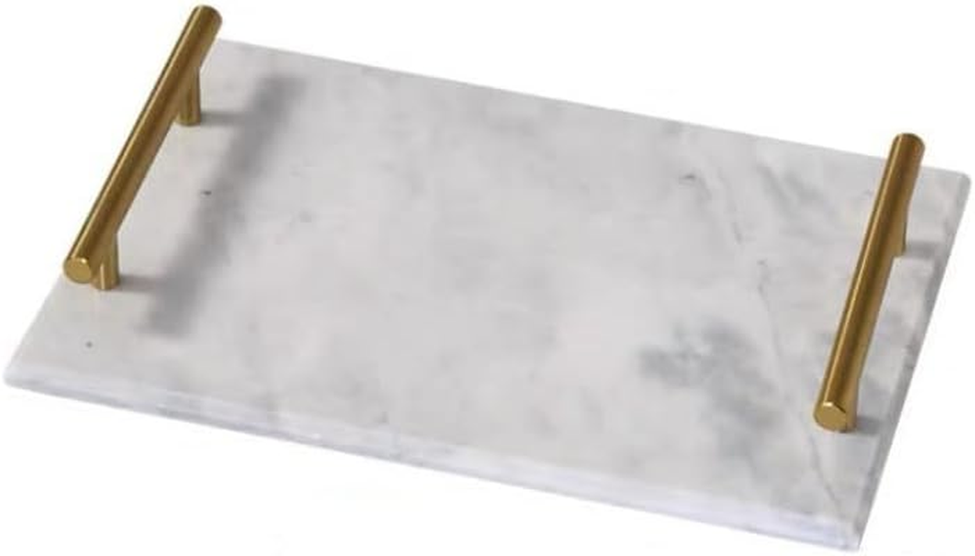 Marble Stone Decorative Tray, Bathroom Vanity Tray, Marble Tray with Gold Handles, Catchall Key Perfume Tray for Counter, Vanity, Dresser, Nightstand, Desk image number 5