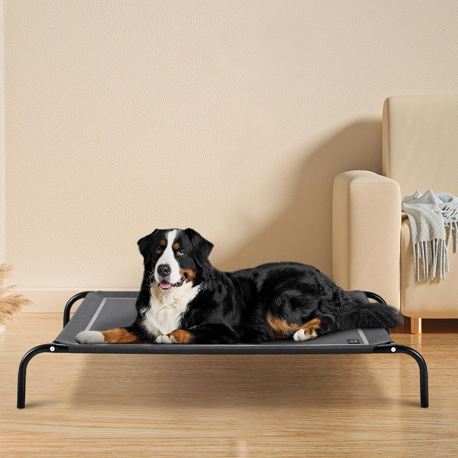 Petzly XXL Cooling Elevated Dog Bed for Large Dogs, Portable Indoor & Outdoor Pet Hammock with Washable Breathable Mesh, Upgraded Frame Dog Cot with Skid-Resistant Feet - Grey, 137X90X20Cm image number 1