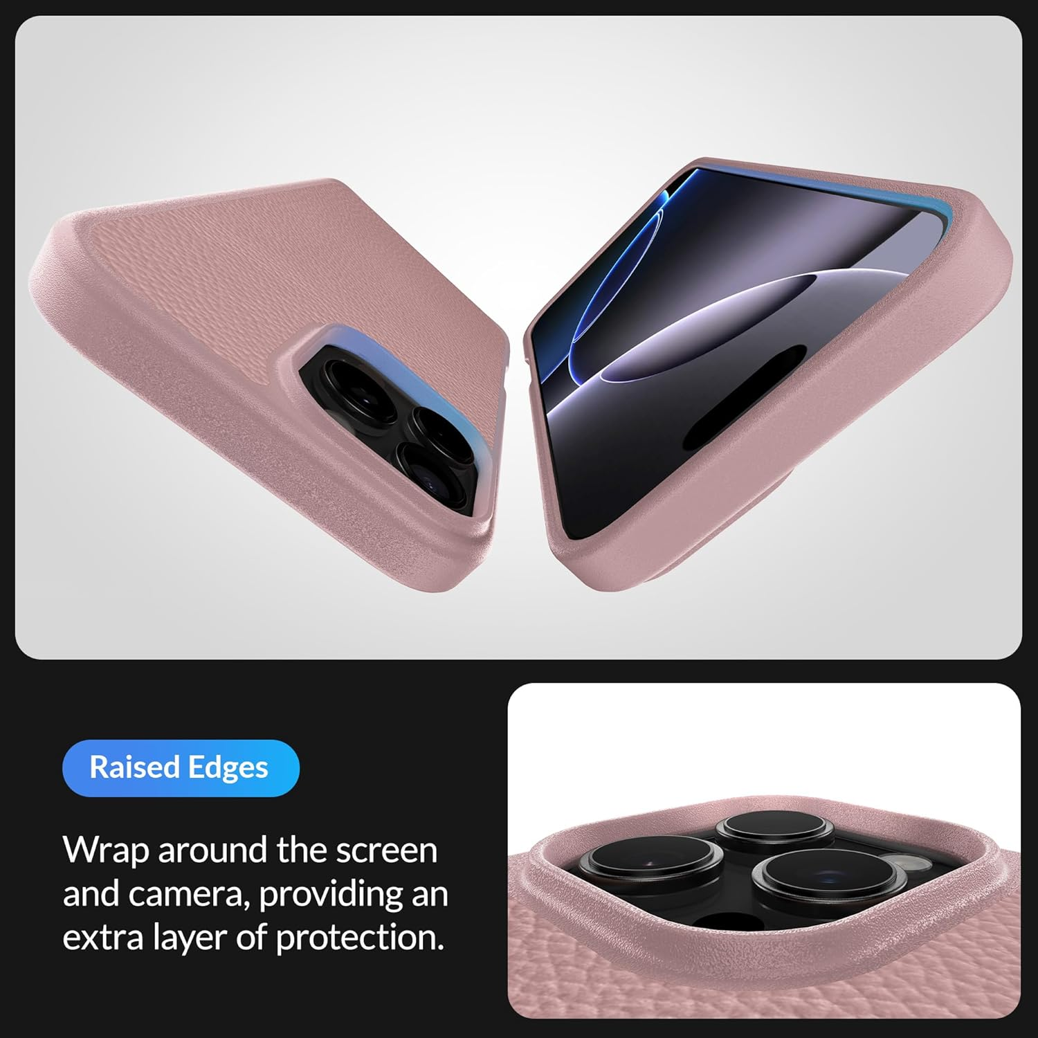 LONLI 2.0 - for Iphone 16 Pro Max Case - the Toughest Leather Magnetic Protective Phone Cover - [360&deg; Shock-Absorbent Bumper and Inner TPE Frame] - [Compatible with Magsafe] - Light Pink Leather image number 3