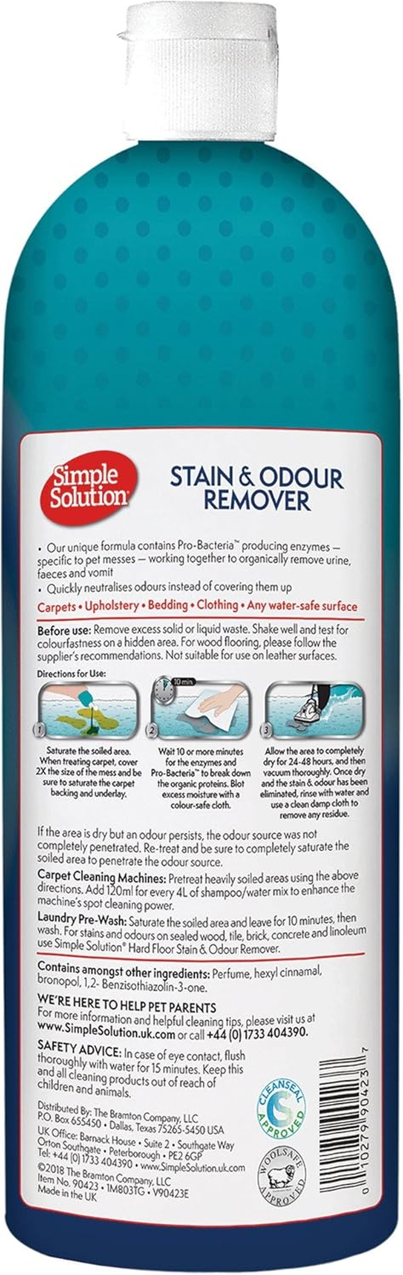 Simple Solution Dog Stain and Odour Remover | Enzymatic Cleaner with Pro Bacteria Cleaning Power - 1 Litre image number 2