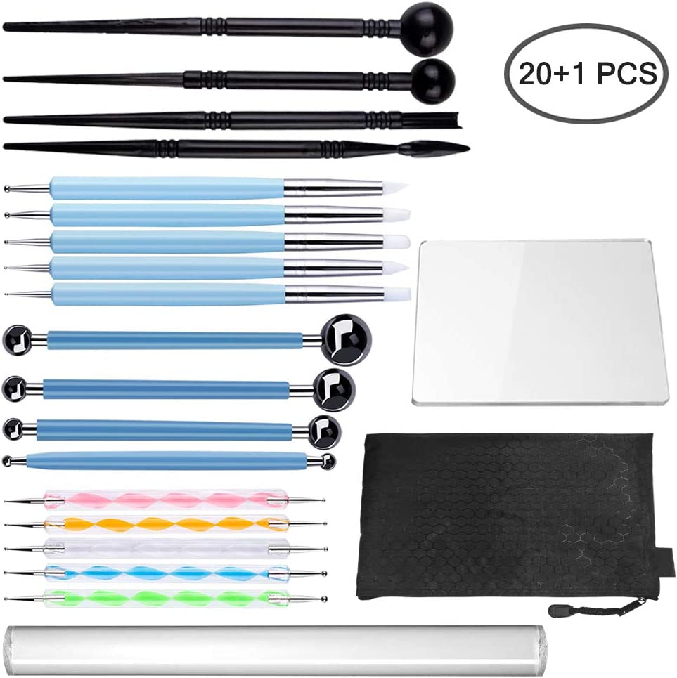 SENHAI 20Pcs Polymer Modeling Clay Sculpting Tools, Dotting Tools, Ceramic Clay Indentation Tools for Pottery Sculpture, Rock Painting, Art Carving Embossing and Nail Art, Including a Carrying Pouch image number 2