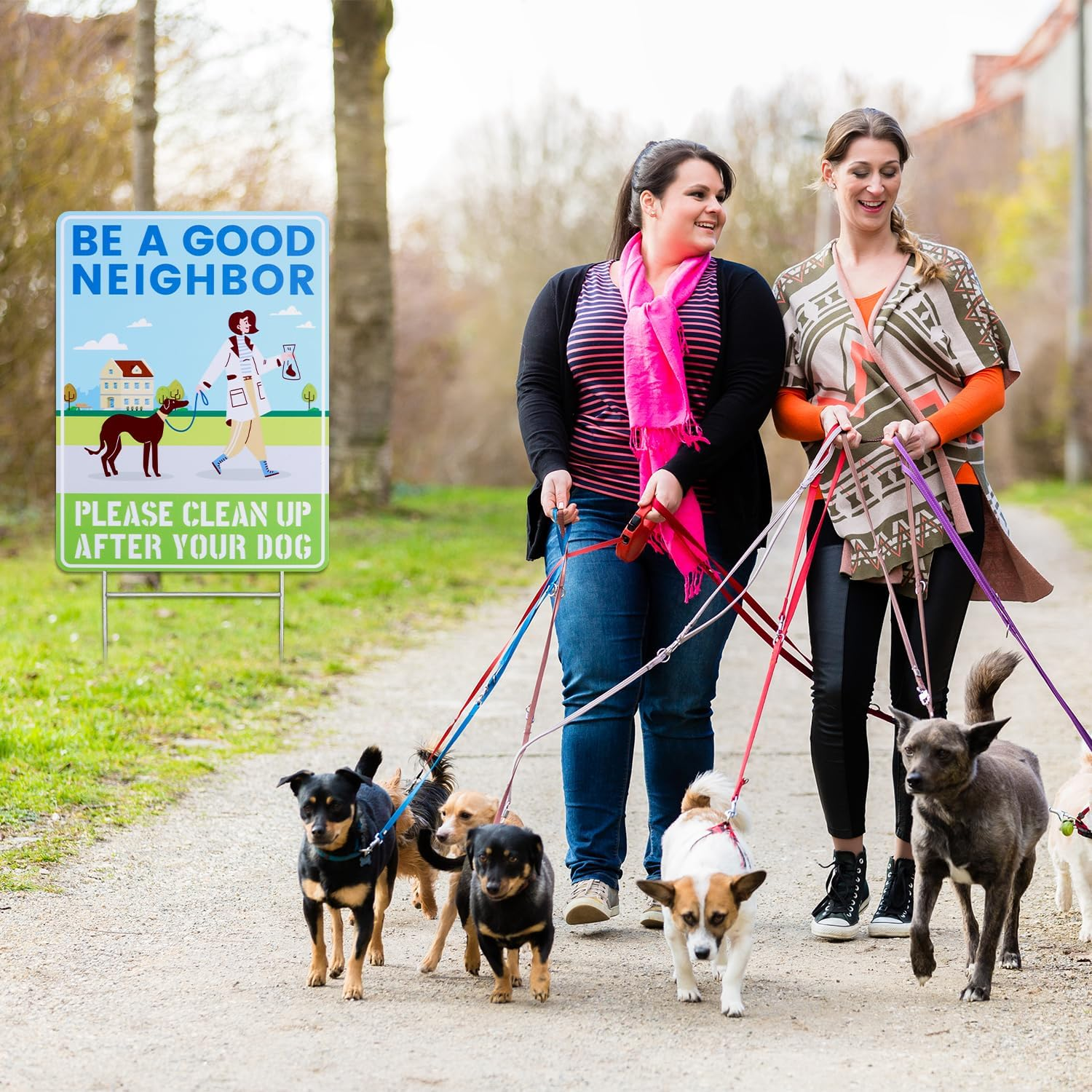 2Pcs Clean up after Your Dog Signs, 12X9In Double-Sided Printing No Dog Waste Signs for Yard Waterproof Windproof Pick up after Your Dog Signs Friendly Reminder Sign(Style 2) image number 3