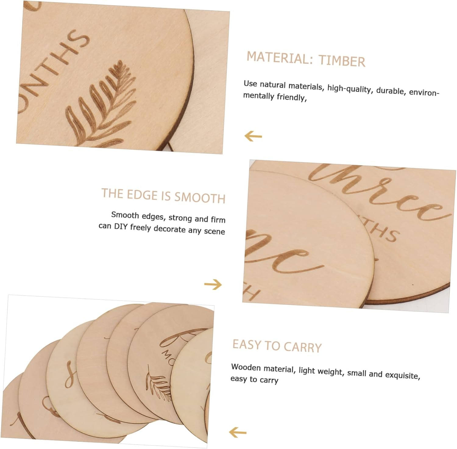 UPKOCH 12Pcs Double Sided Wooden Milestone Cards Growth Photo Props Newborn Memory Discs for First Year Milestones Showers - Assorted Color image number 6