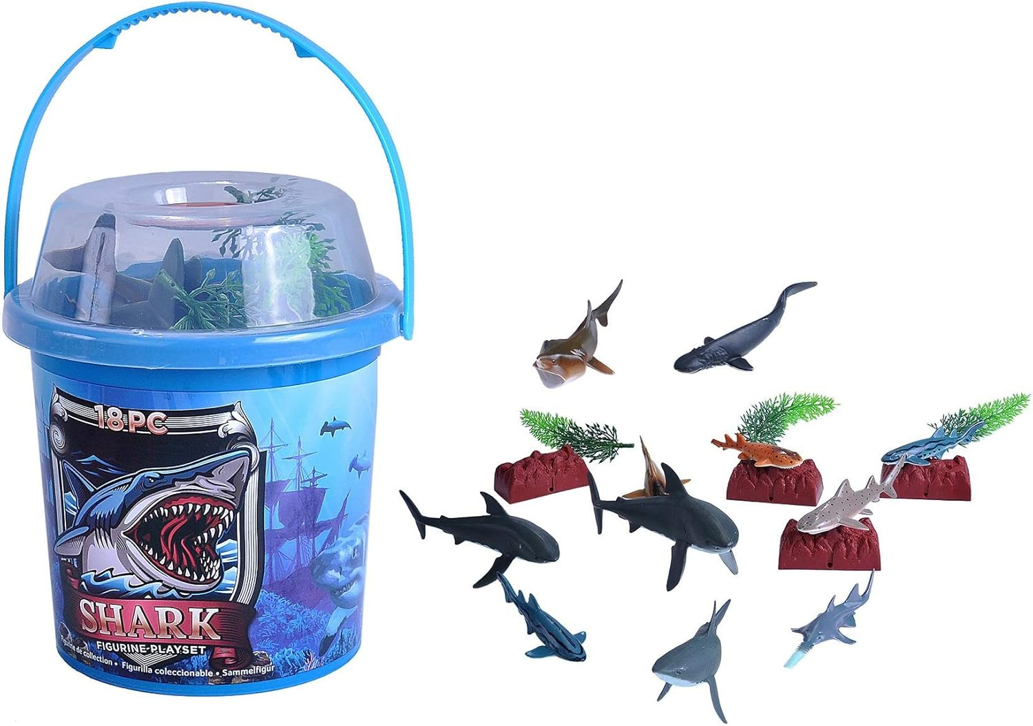 Wild Republic Shark Bucket, Toy Figurines, Kids Gifts, Shark Party Supplies, Aquatic Animals, 18 Piece Set image number 3