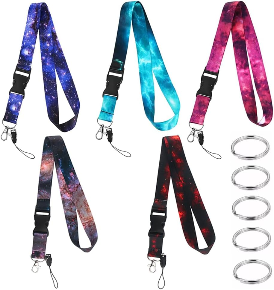 5 Sets Starry Sky Neck Lanyards, Betterjonny Colorful Detachable Galaxy Lanyard Buckle Hook Breakaway Strap Quick Release Lanyard Keychain Starry Sky Neck Lanyards for Women/Men image number 6