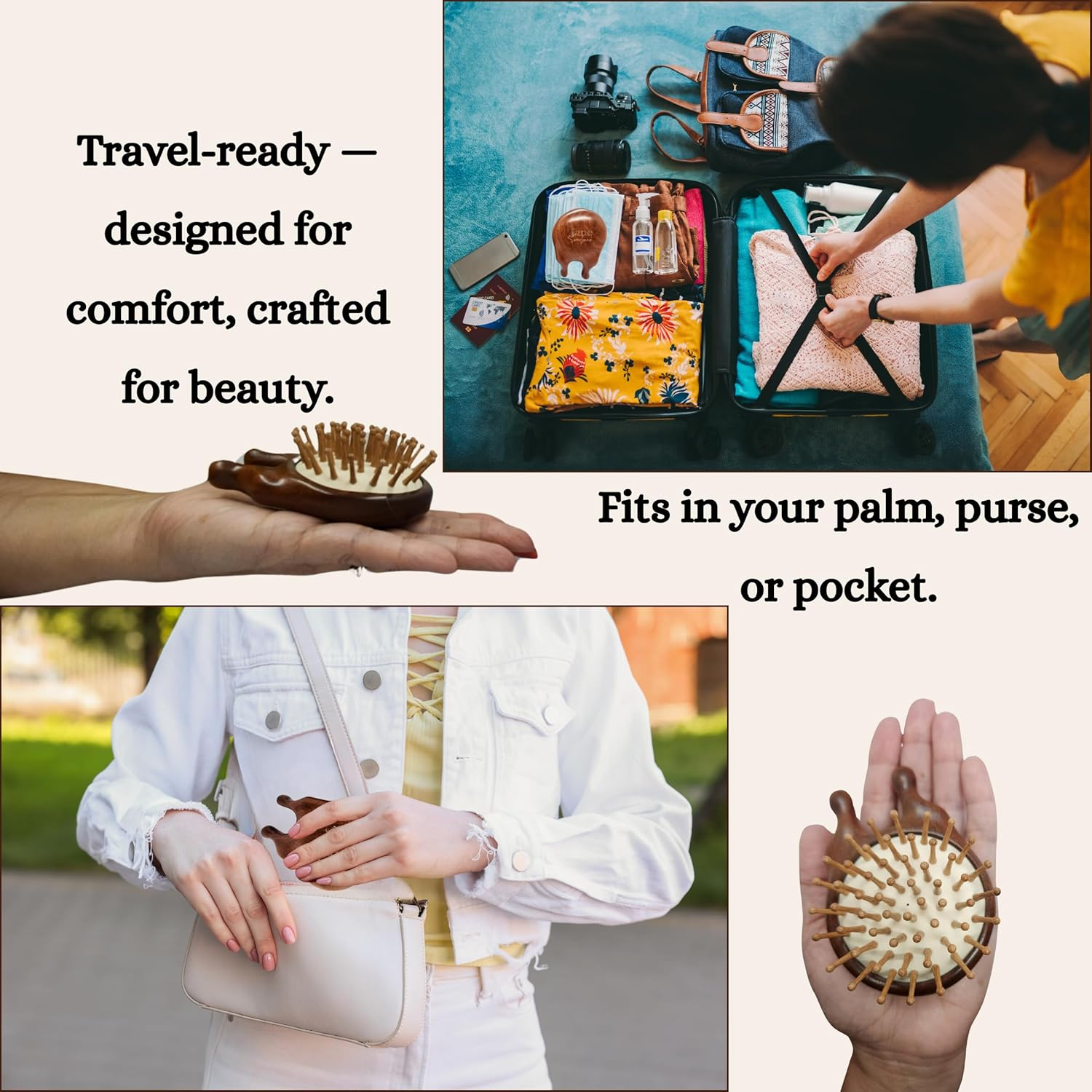 Jane Sweetpea Sandalwood Scalp & Facial Massage Brush with Bamboo Bristles &ndash; Compact Wooden Detangler, Anti-Static, Eco-Friendly, Natural Jute Storage Bag image number 5