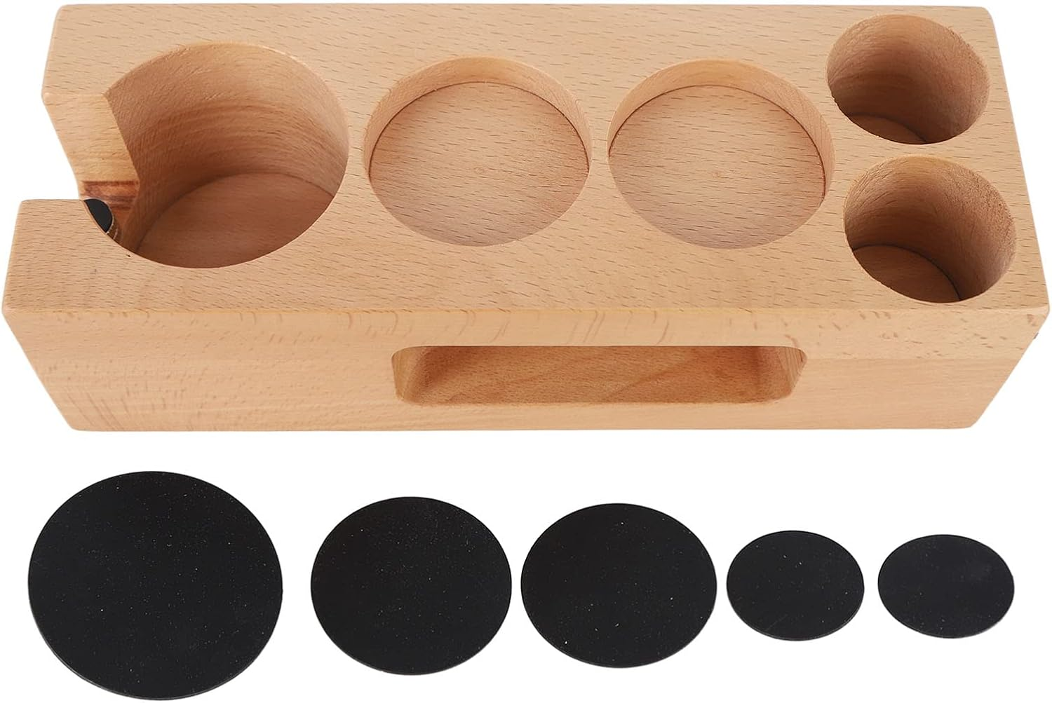 Wood Coffee Filter Tamper Holder, 5-Hole Wooden Espresso Mat Stand, Non-Slip Tamping Station Base for Portafilter, Distributor, Home & Cafe (58Mm) image number 2