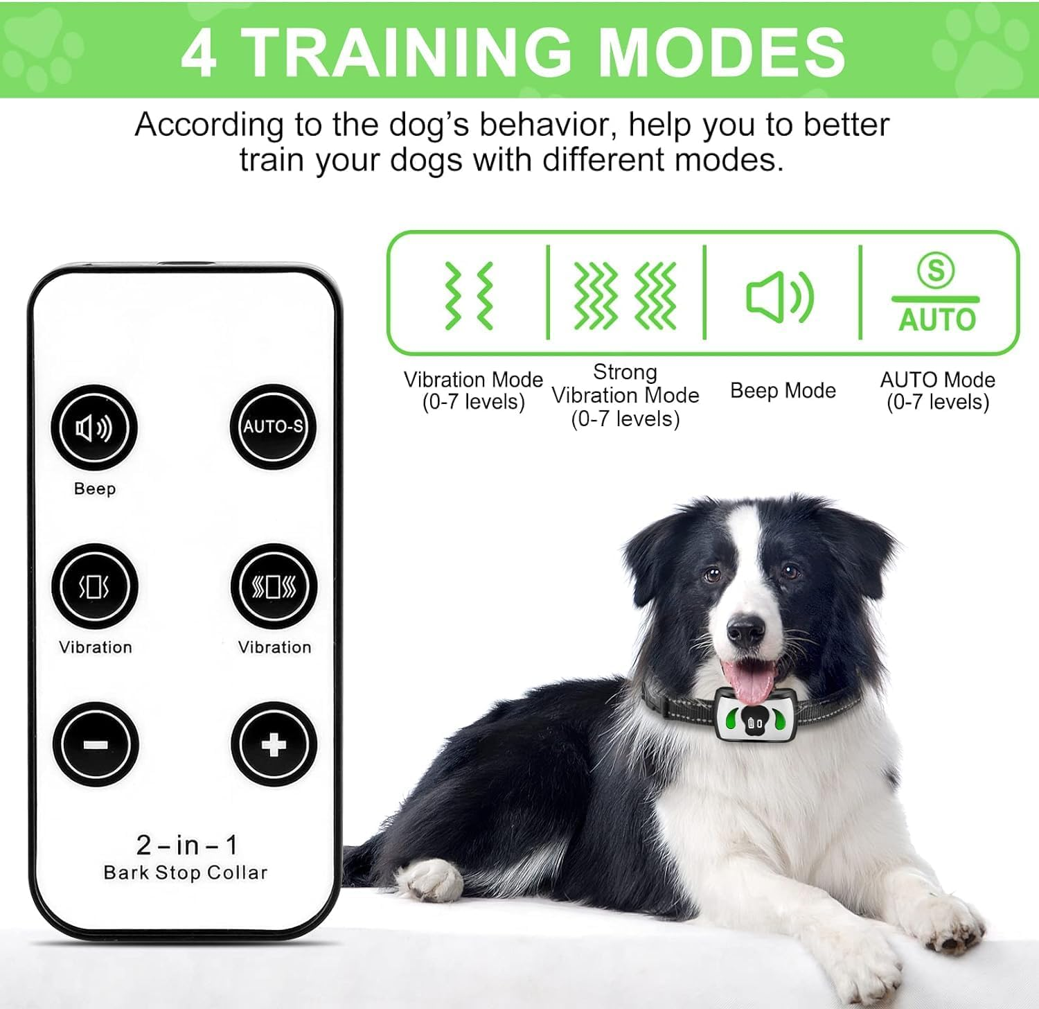Dog Bark Collar with Remote Control - 4 Training Modes | IPX7 Waterproof, No-Shock Anti-Bark Training Collar for Small & Large Dogs - Ideal for Garden & Yard image number 3