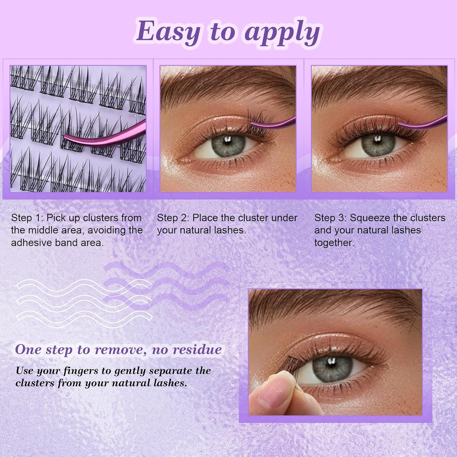 LZM Self Adhesive Lashes Clusters Pre Glued Eyelashes Press-On Lashes Individual Lash Extension with Lash Tweezers No Glue Needed Natural DIY Eyelash Extensions 10-13Mm (Kit-01)