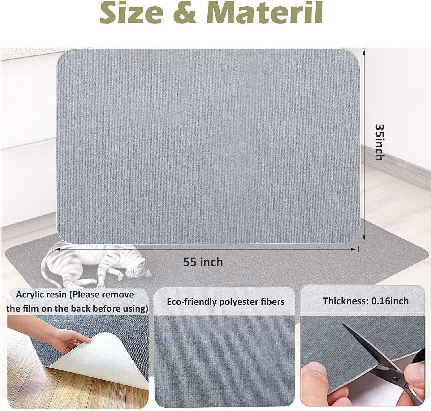 Office Chair Mat for Hardwood Floor, 55"X35" Floor Protector Mats, Non-Slip Desk Chair Mat for Rolling Chair,90*140Cm, Folded Package (Gray) - Gray image number 4