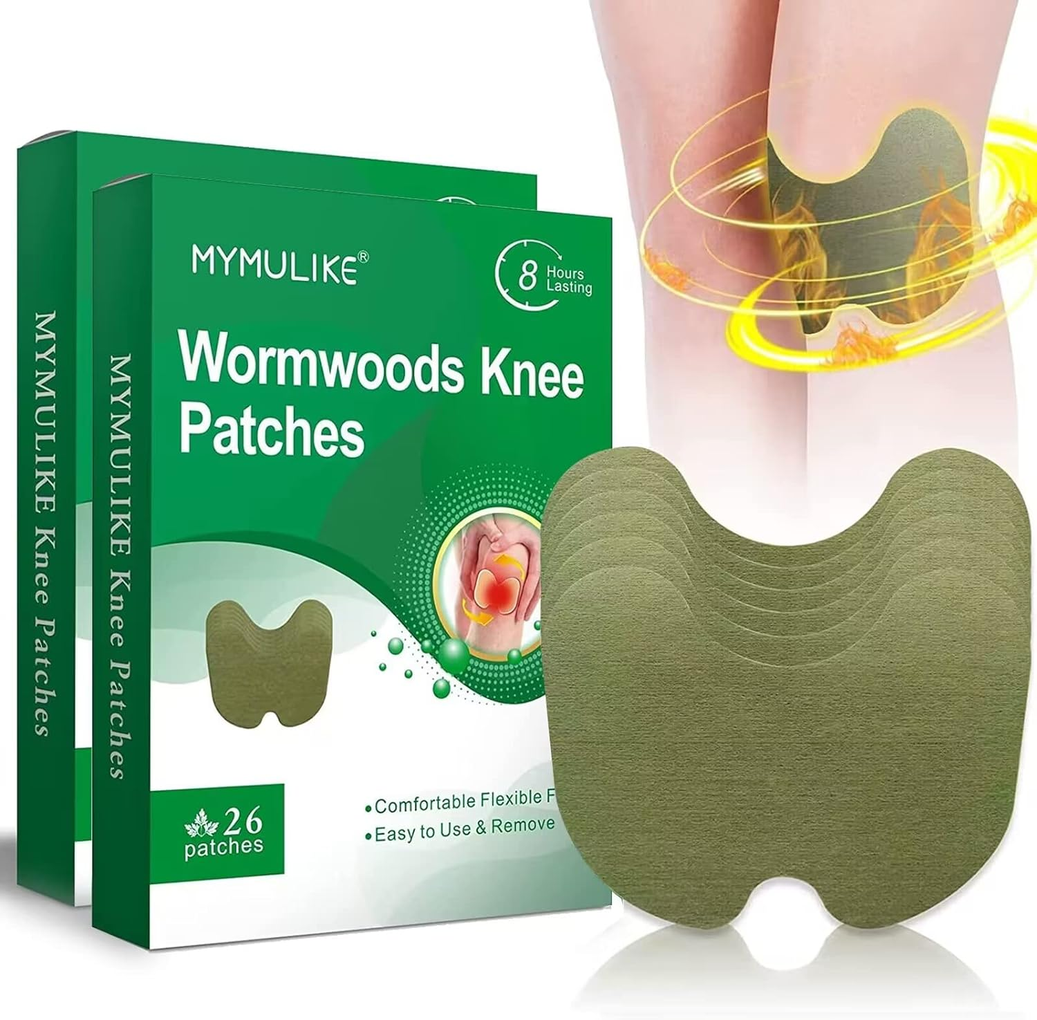 MYMULIKE 52 Count Knee Patches, Warming Herbal Patches for Long Lasting Reducing of Joint Uncomfortable, Wormwood Extract Sticker for Knee,Back,Neck,Shoulder image number 4