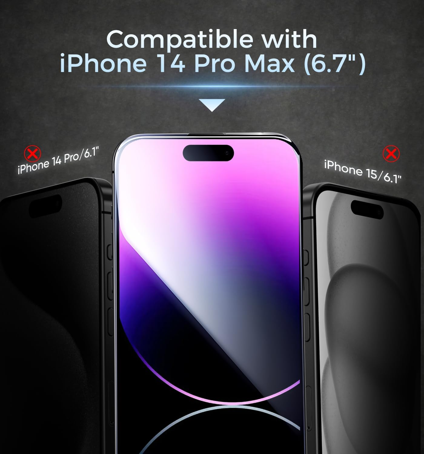 MAGIC JOHN 3Rd Gen Upgraded for Iphone 14 Pro Max Privacy Screen Protector 6.7 Inch, 25&deg;Anti-Spy Screen, Shockproof Tempered Glass, Auto Dust-Removal, Bubble Free, Easy Installation, 2 Pack image number 3