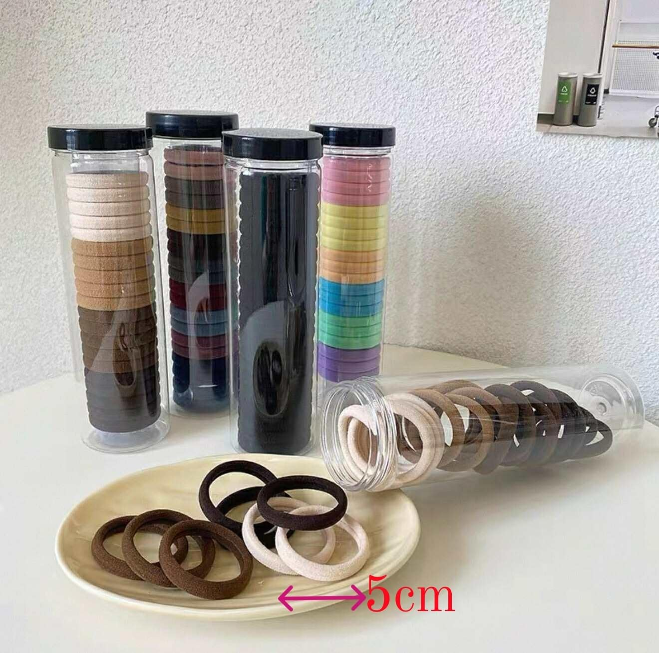 36Pcs/5Cm High Elastic Hair Ties, Multi-Colour Hair Bands Mixed with Storage Jars,Ponytail Holderes with Storage Jar,Soft & High Elastic Hair Bands, High Ponytail Holder (Brown #2) image number 3