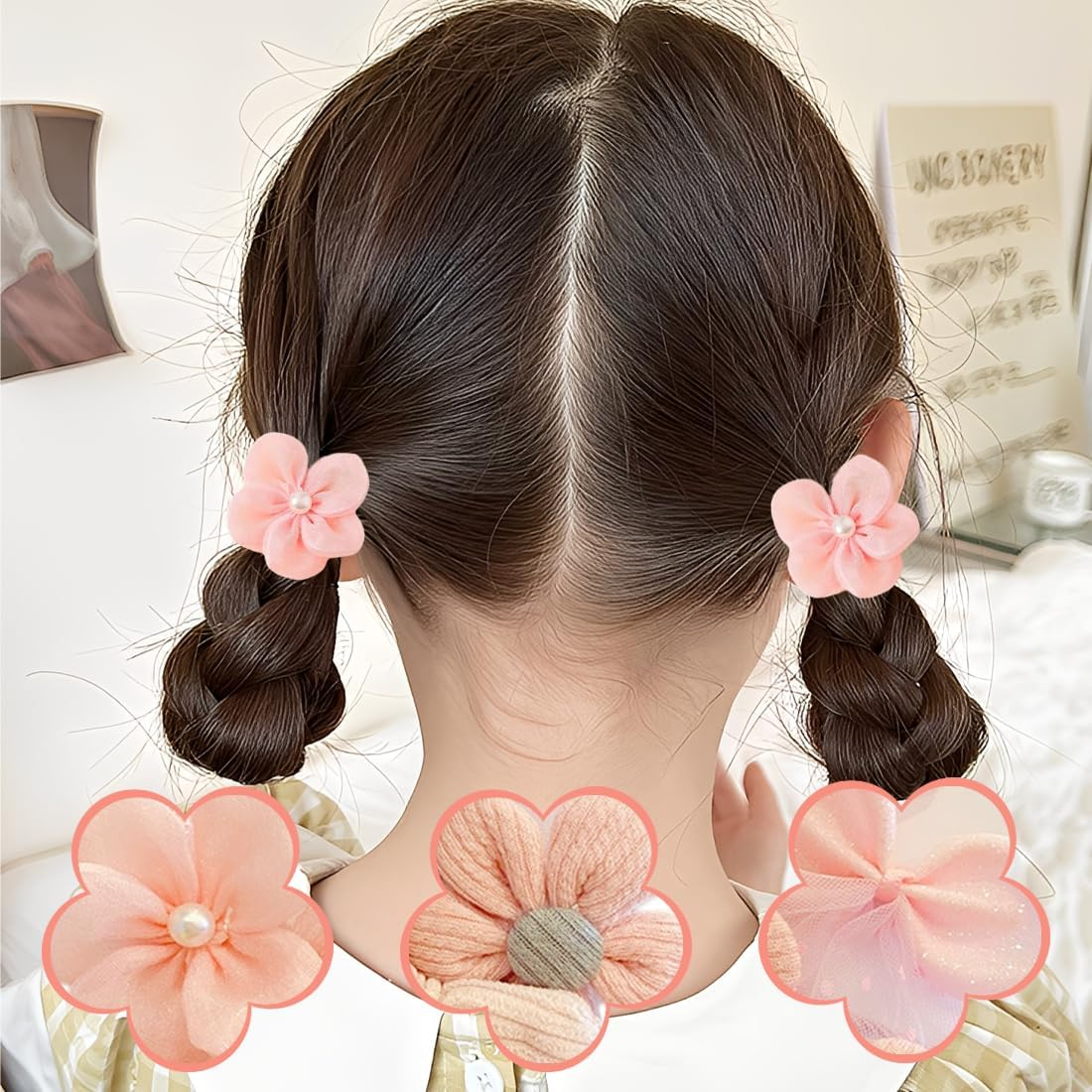 ZORVYN Pack of 10 Cute Hair Bobbles with Bow, Elastic Hair Bands, Cute Flower Hair Scrunchies for Baby Girls, Girls, Toddler Accessories (Pink) image number 4