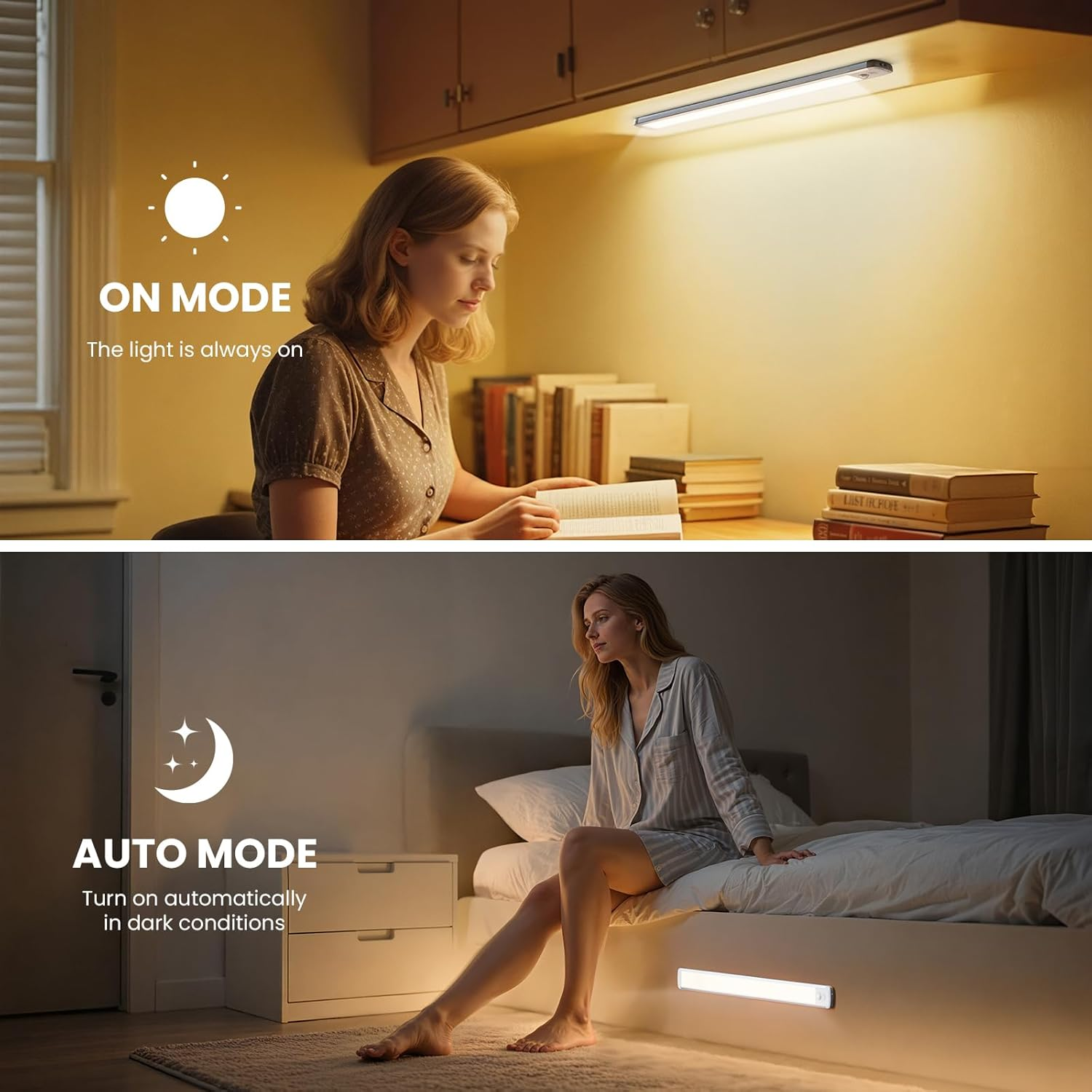 TANSOOL+ Cabinet Lighting LED Lamp with Motion Sensor Indoor - USB-C Cabinet Light Under-Unit Light Kitchen Light Dimmable for Kitchen, Stairs, Cupboard - 40 Cm, Pack of 2 image number 6