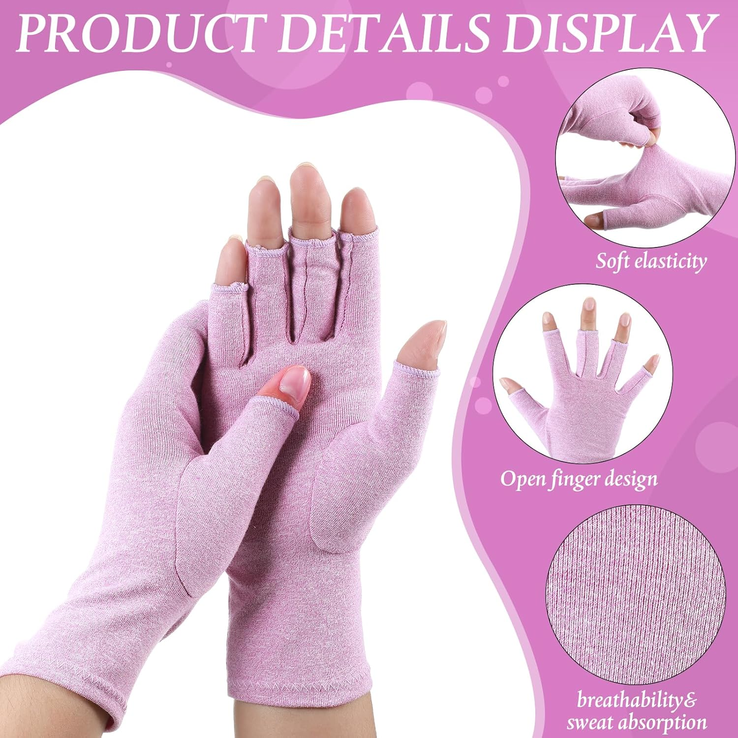 Crowye 8 Pairs Arthritis Compression Gloves Relieve Muscle Pain Fingerless Gloves Bulk Typing Gloves for Women Men image number 6